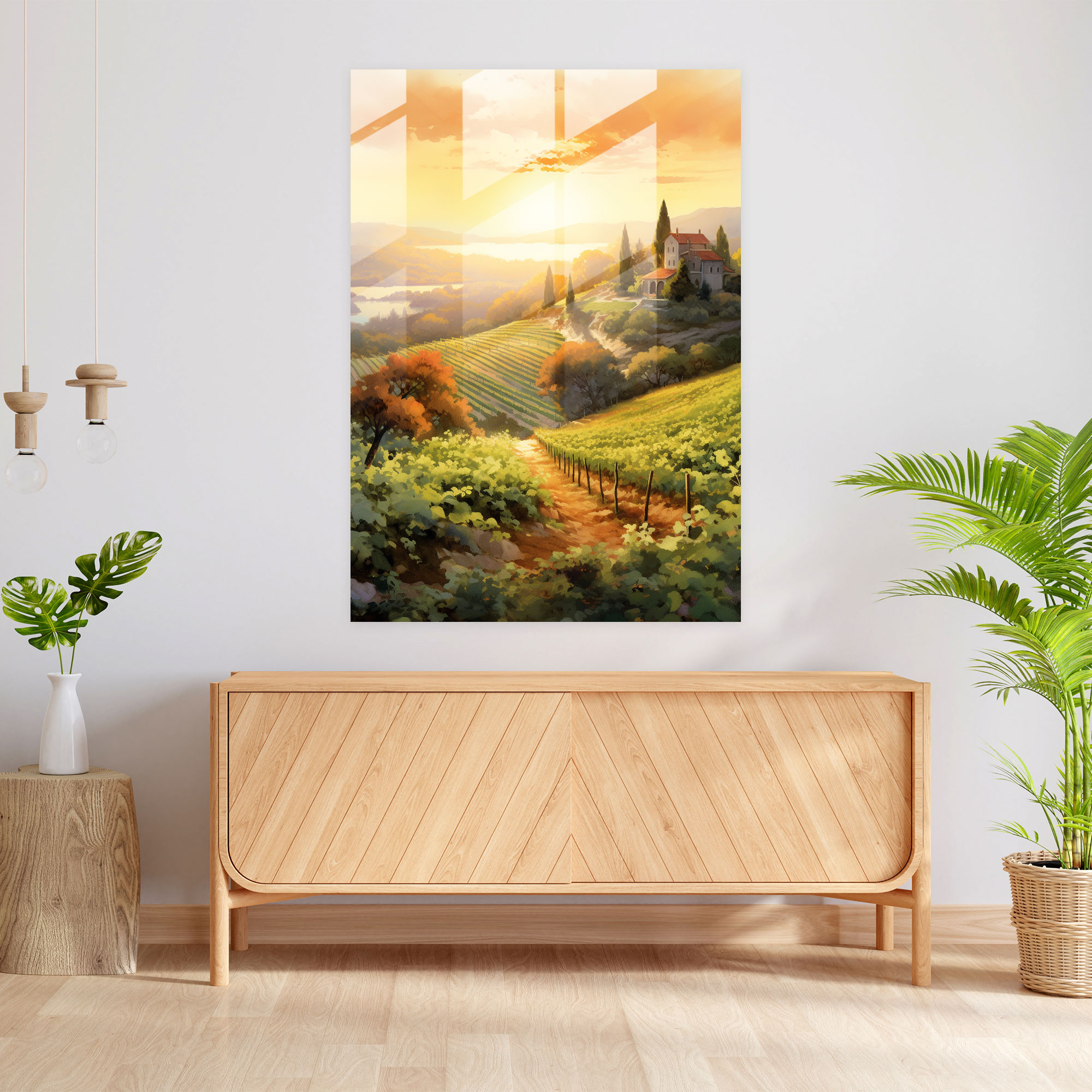 Wine Vineyard Glass Print - Wine, Home Decoration, Elegant, Vineyard