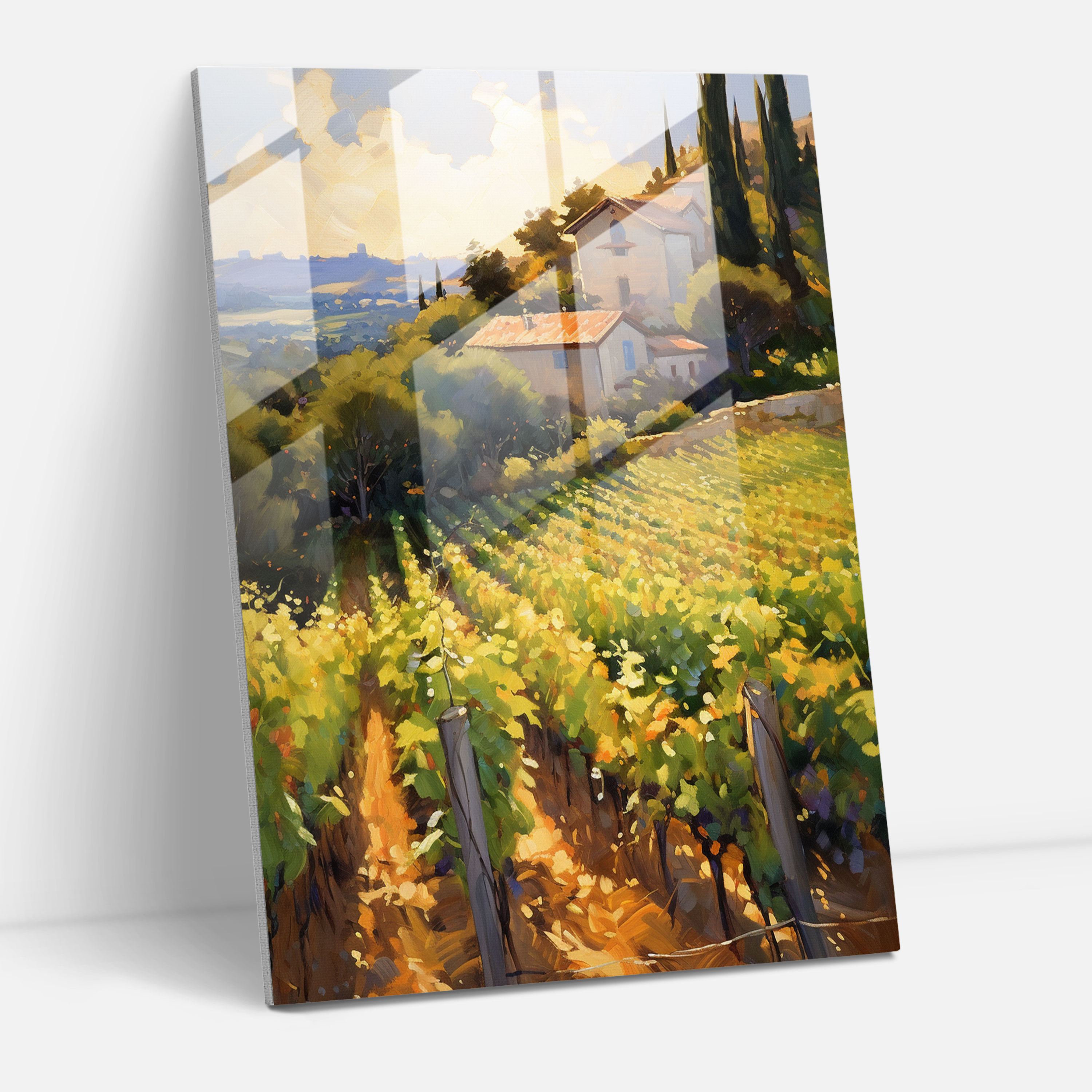 Tranquil Vineyard Glass Print - Wine, Home Decoration, Glass Print, Wine