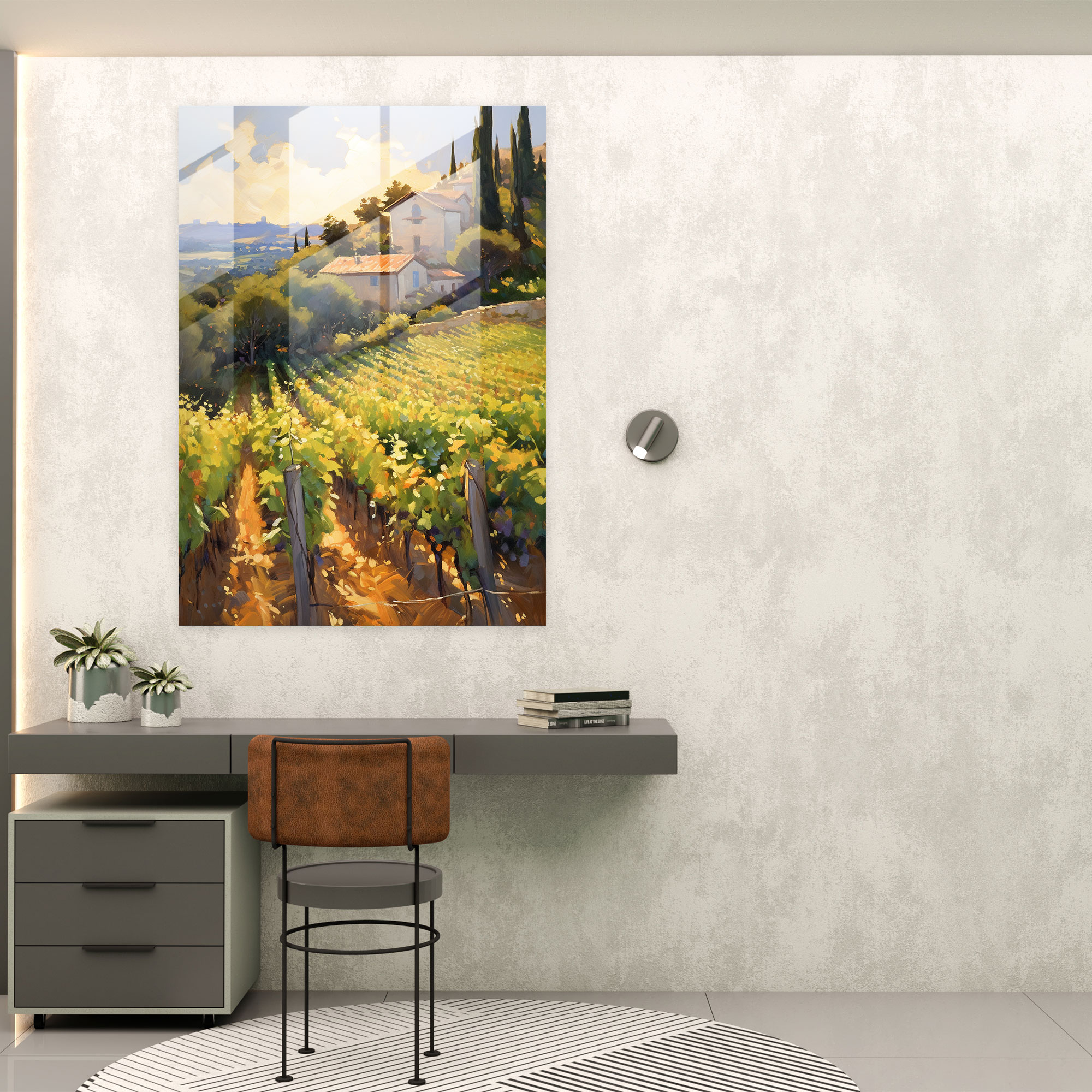 Tranquil Vineyard Glass Print - Wine, Home Decoration, Glass Print, Wine