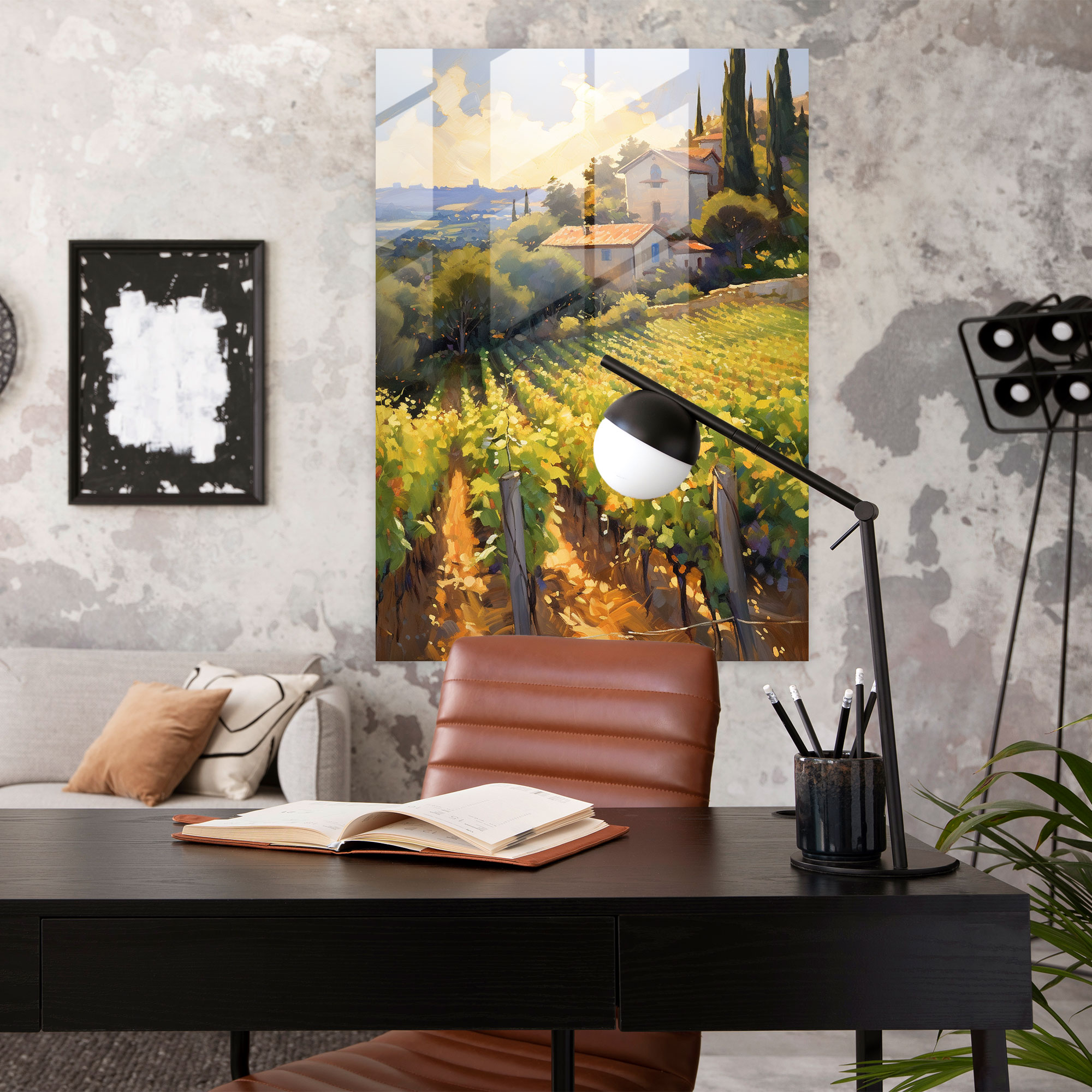 Tranquil Vineyard Glass Print - Wine, Home Decoration, Glass Print, Wine