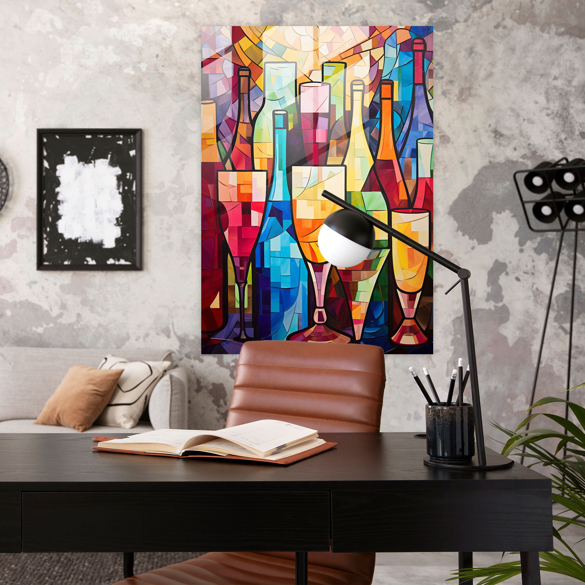 Colorful Mosaic Glass Print - Wine, Geometric, Vibrancy, Glass Print