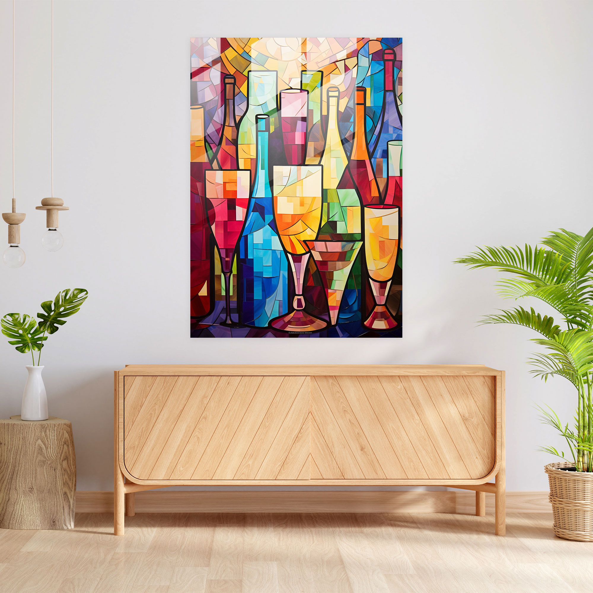 Colorful Mosaic Glass Print - Wine, Geometric, Vibrancy, Glass Print