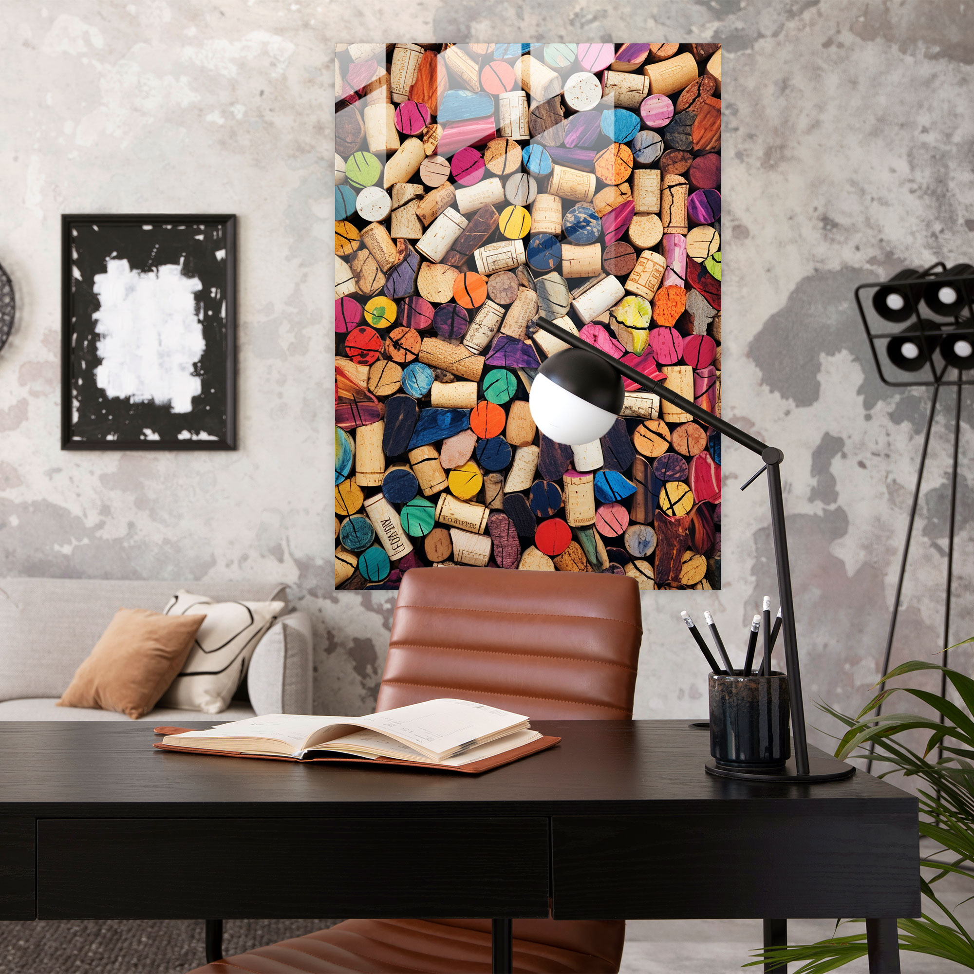 Playful Vibrance Glass Print - Wine, Collage, Wine, Glass Art