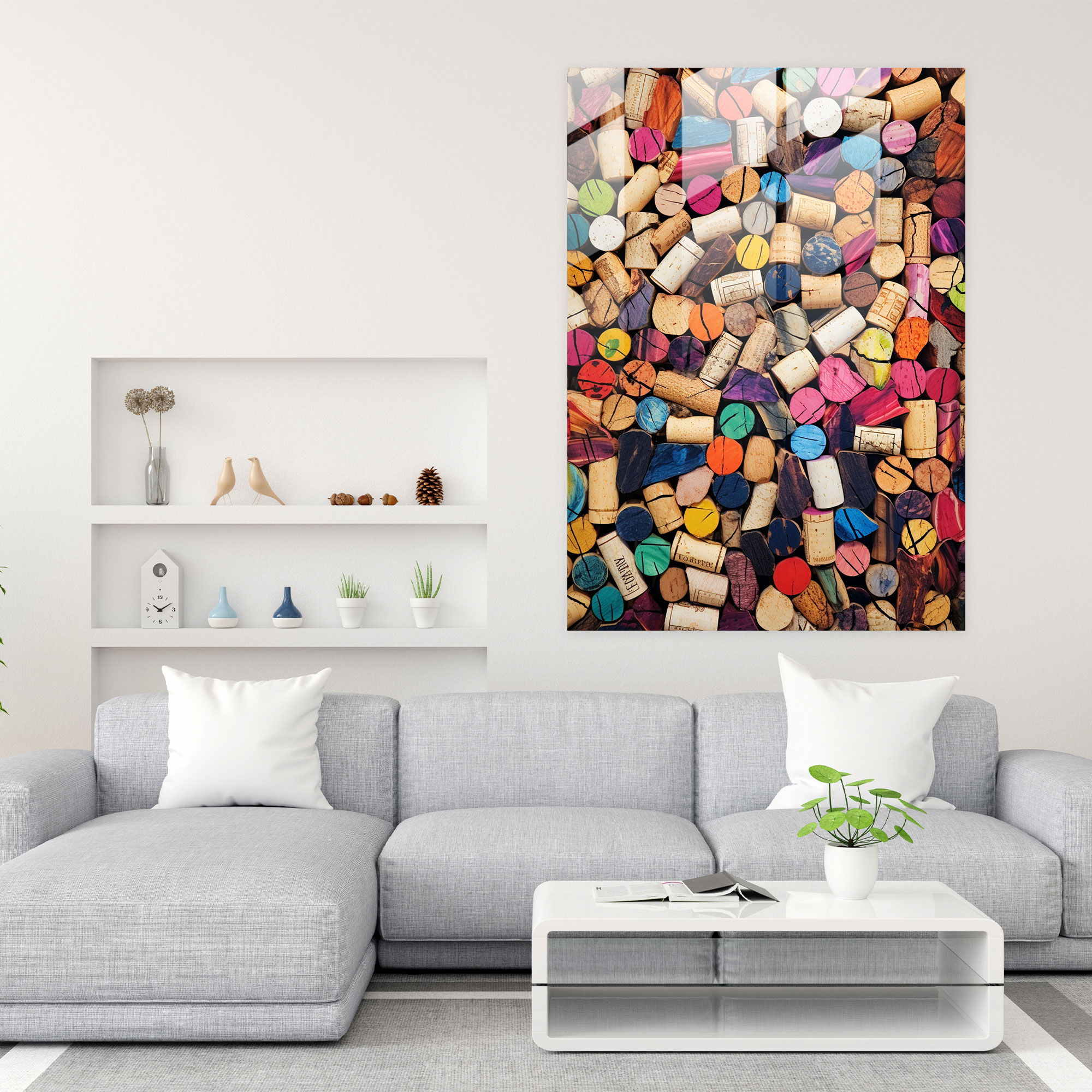 Playful Vibrance Glass Print - Wine, Collage, Wine, Glass Art
