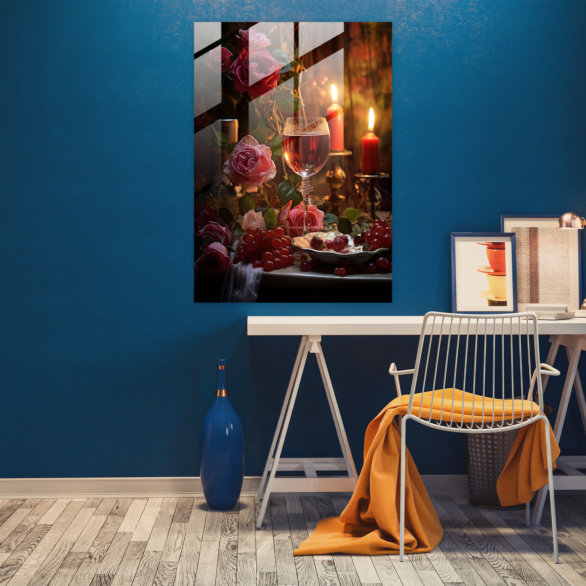 Wine Glass Wall Art - Romantic Roses - Home Decoration - Wine, Elegant, Wine, Glass Art
