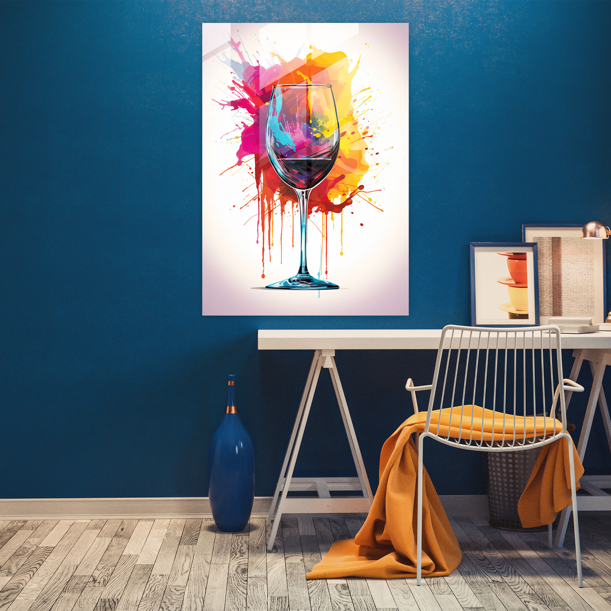 Wine Glass Print - Colorful Abstract Art - Wine, Home Decoration, Abstract Illustration, Colorful