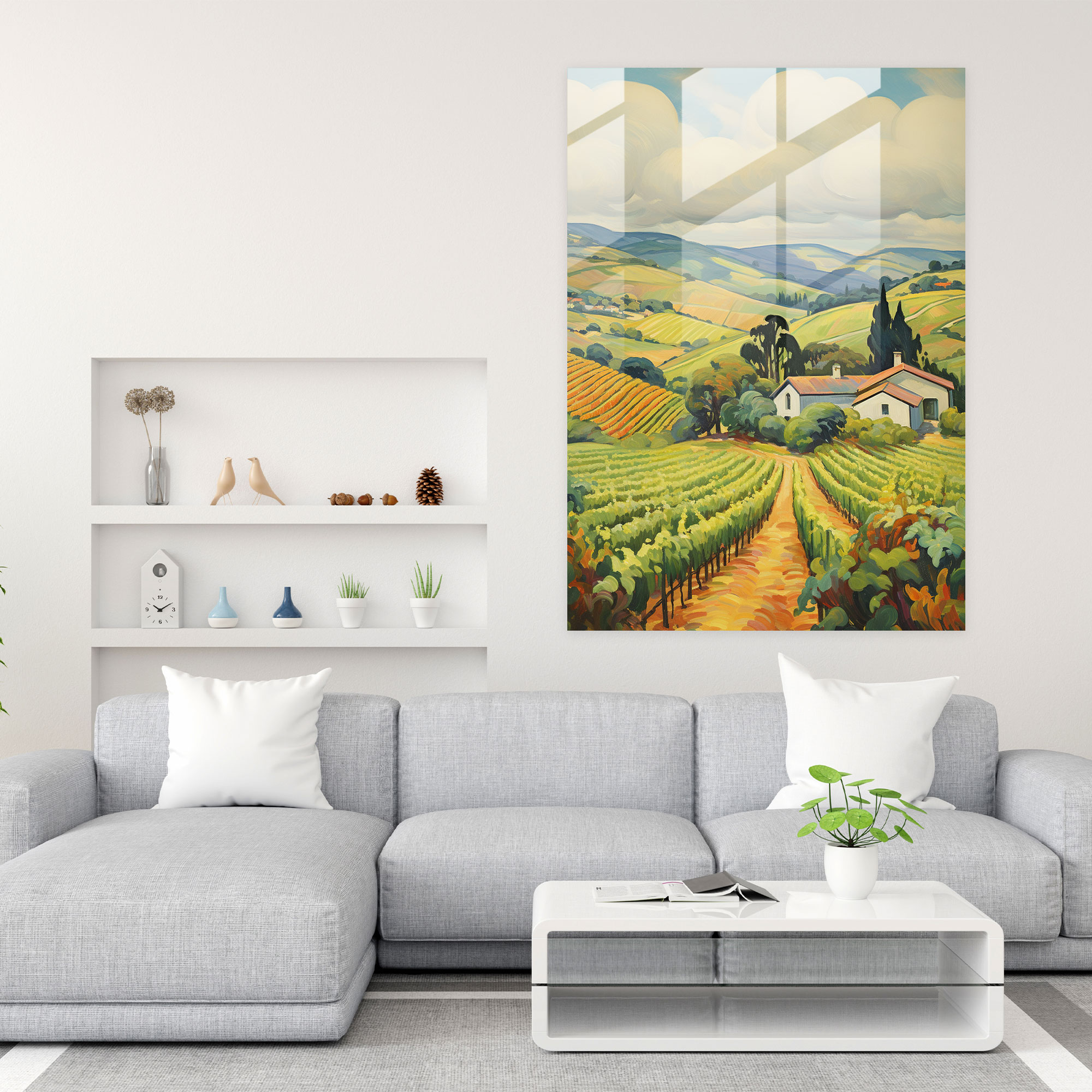 Wine Glass Wall Art - Vineyard Landscape - Wine, Wine, French Impressionist Style, Vineyard Landscape