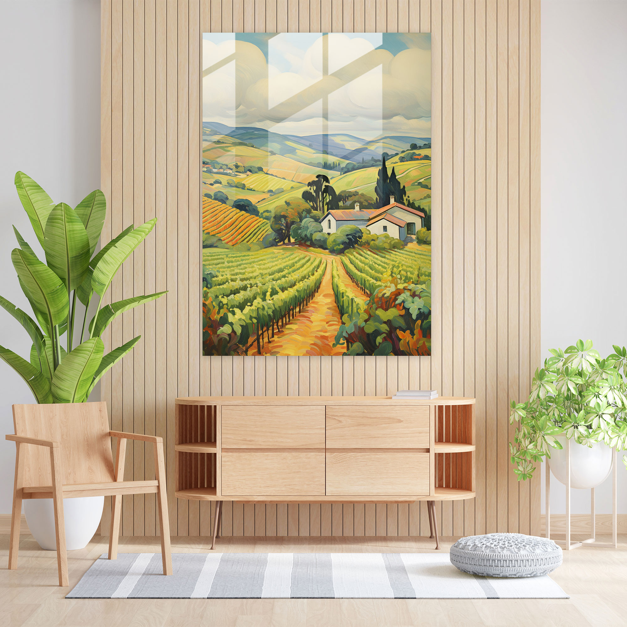 Wine Glass Wall Art - Vineyard Landscape - Wine, Wine, French Impressionist Style, Vineyard Landscape