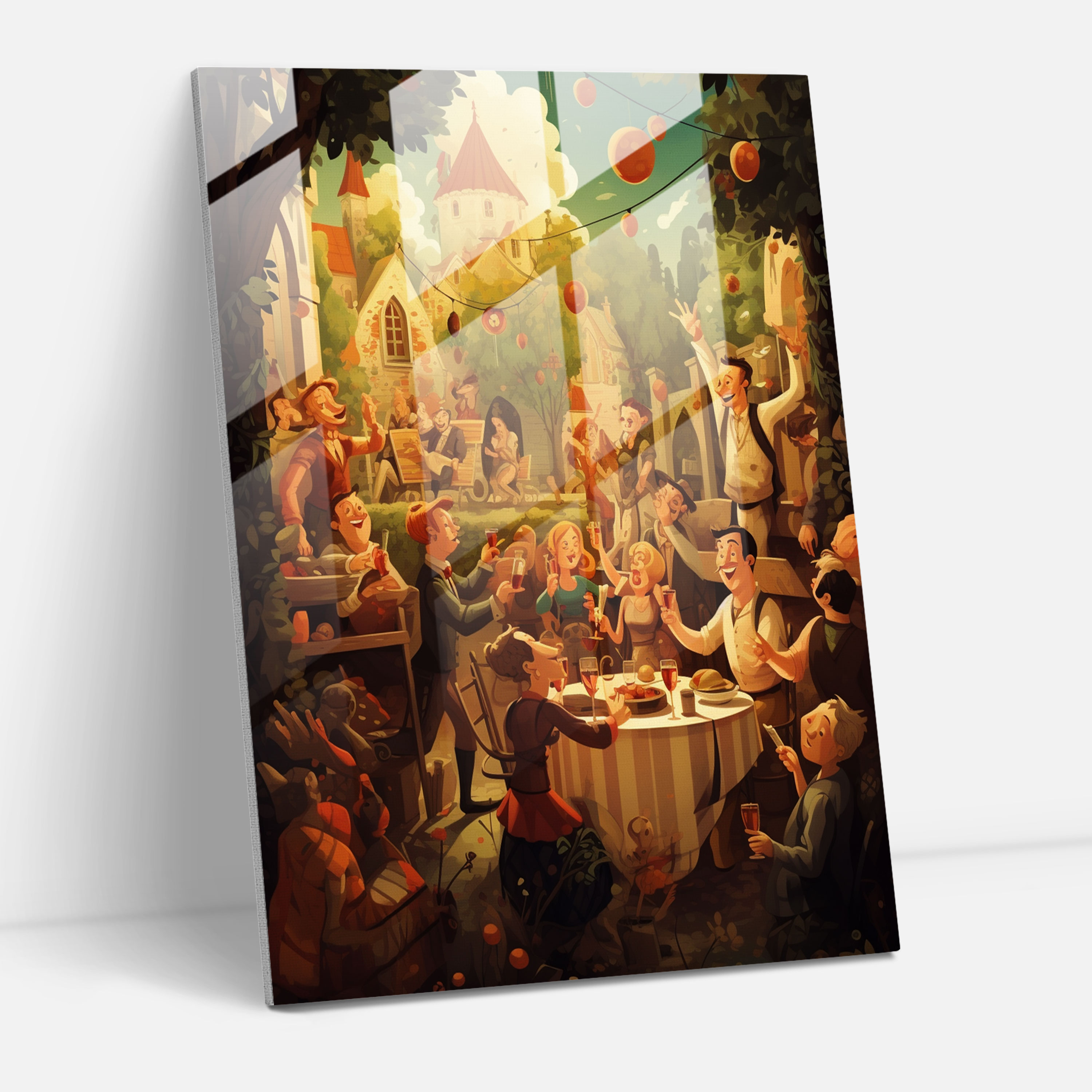 Wine Glass Wall Art - Whimsical Wine Tasting - Wine, Modern Art, Animated, Glass Wall Art
