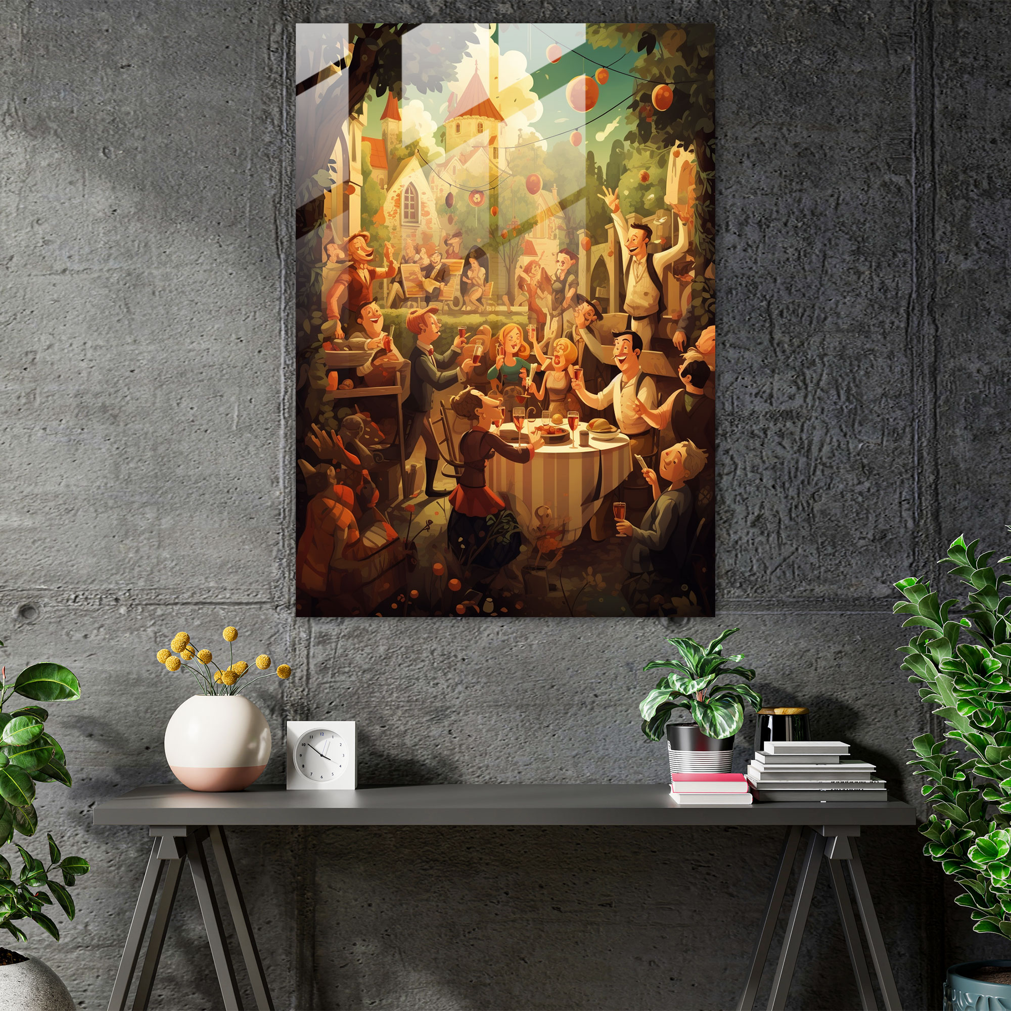 Wine Glass Wall Art - Whimsical Wine Tasting - Wine, Modern Art, Animated, Glass Wall Art