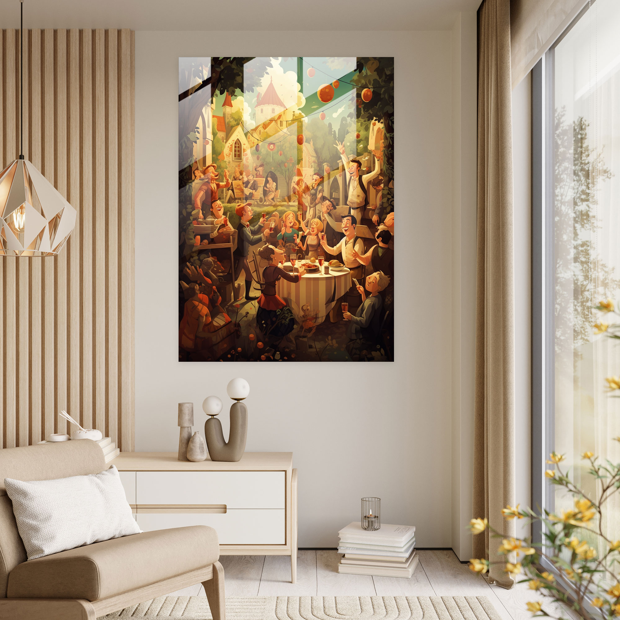 Wine Glass Wall Art - Whimsical Wine Tasting - Wine, Modern Art, Animated, Glass Wall Art