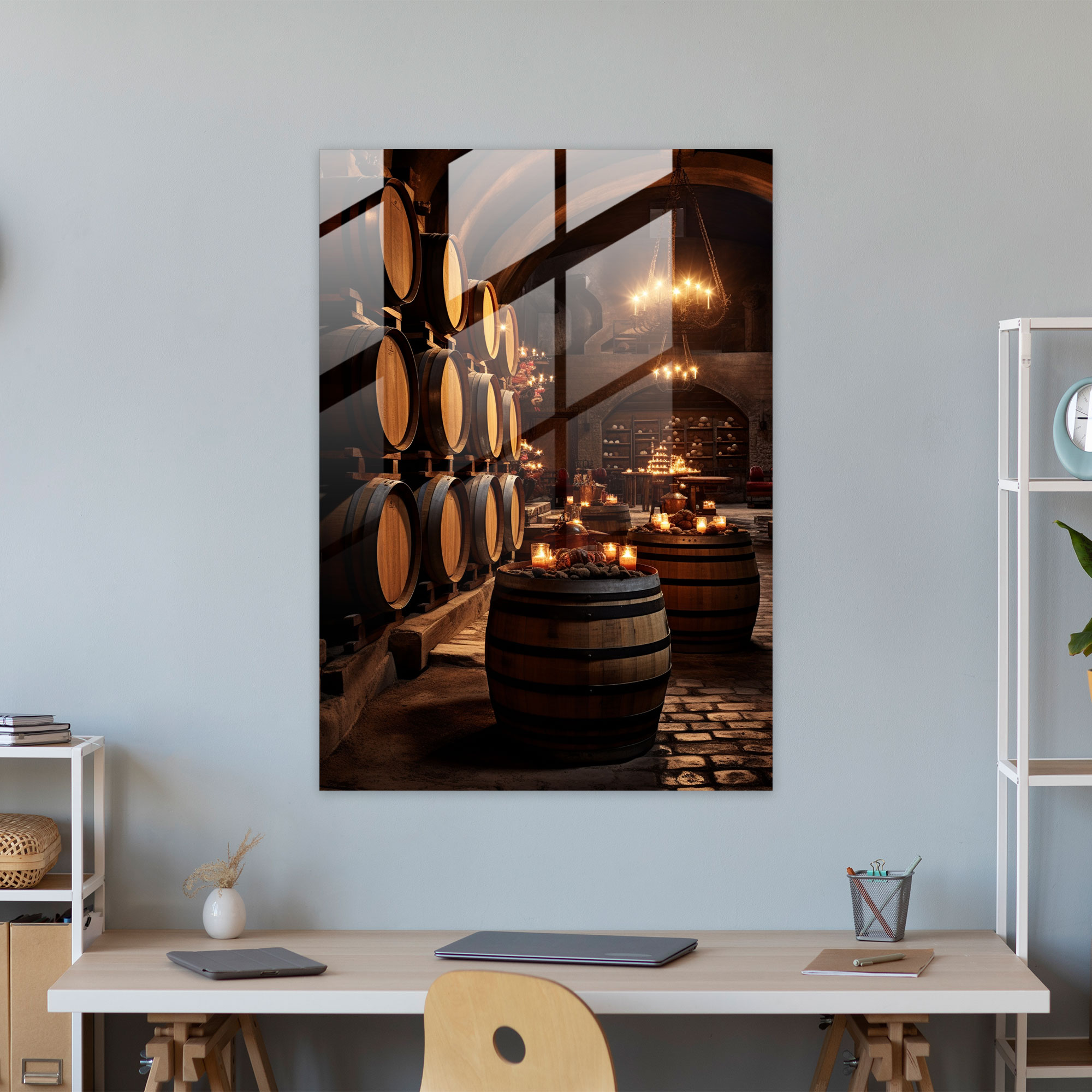Wine Glass Print - Vintage Wine Cellar - Wine, Glass Wall Art, Modern Art, Rustic