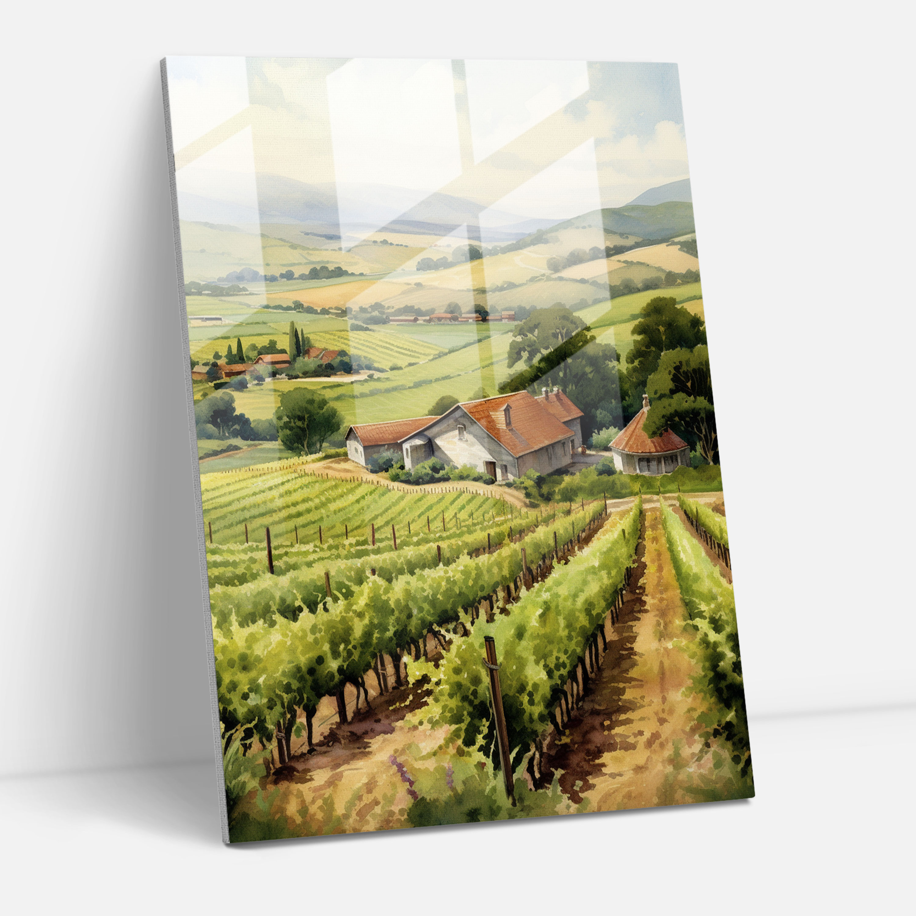 Wine Vineyard Glass Print - Wine, Home Decoration, Wall Decoration, Rolling Hills