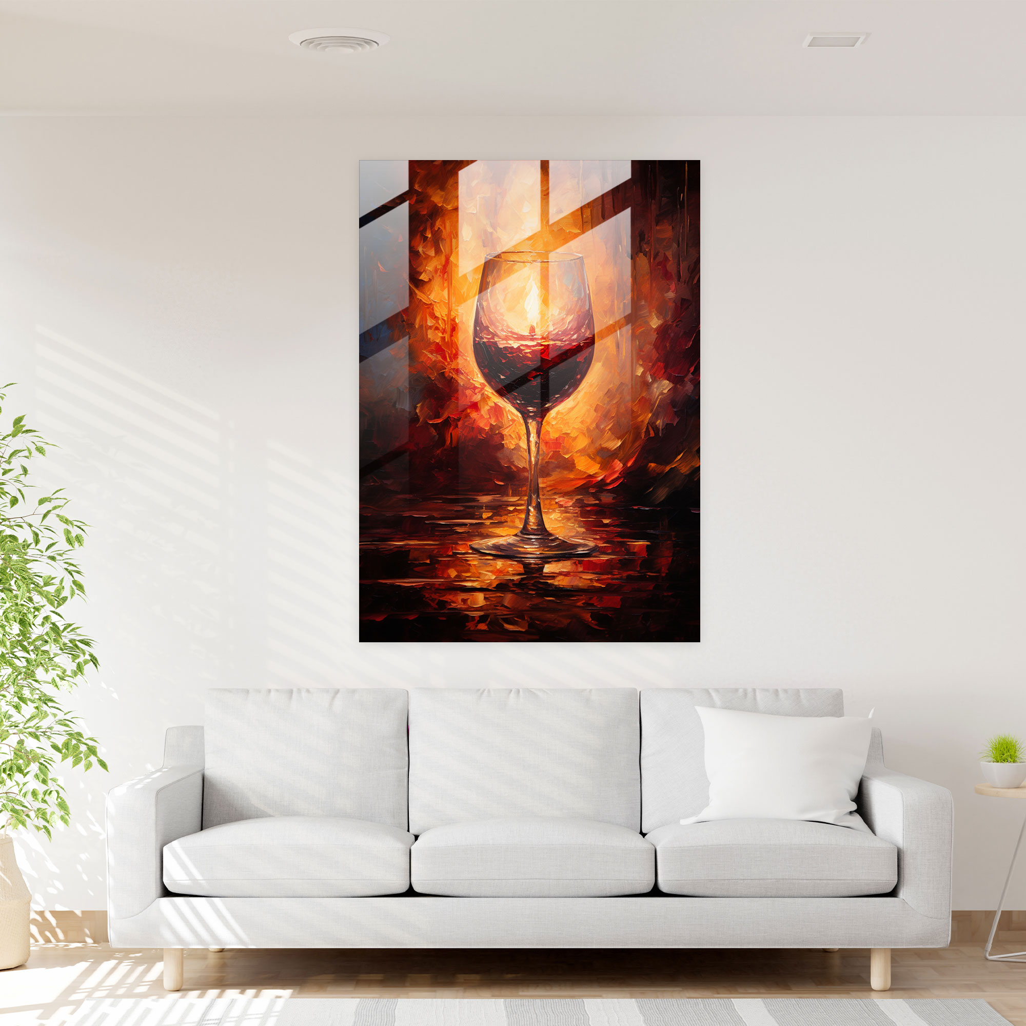 Candlelit Wine Glass Glass Print - Wine, Glass Wall Art, Home Decoration, Wall Decoration