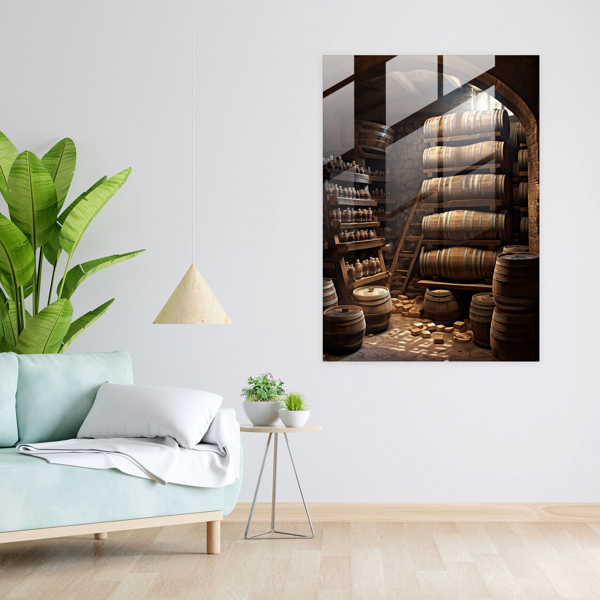 Wine Cellar Glass Print - Wine, Wine, Glass Art, Wooden Barrels