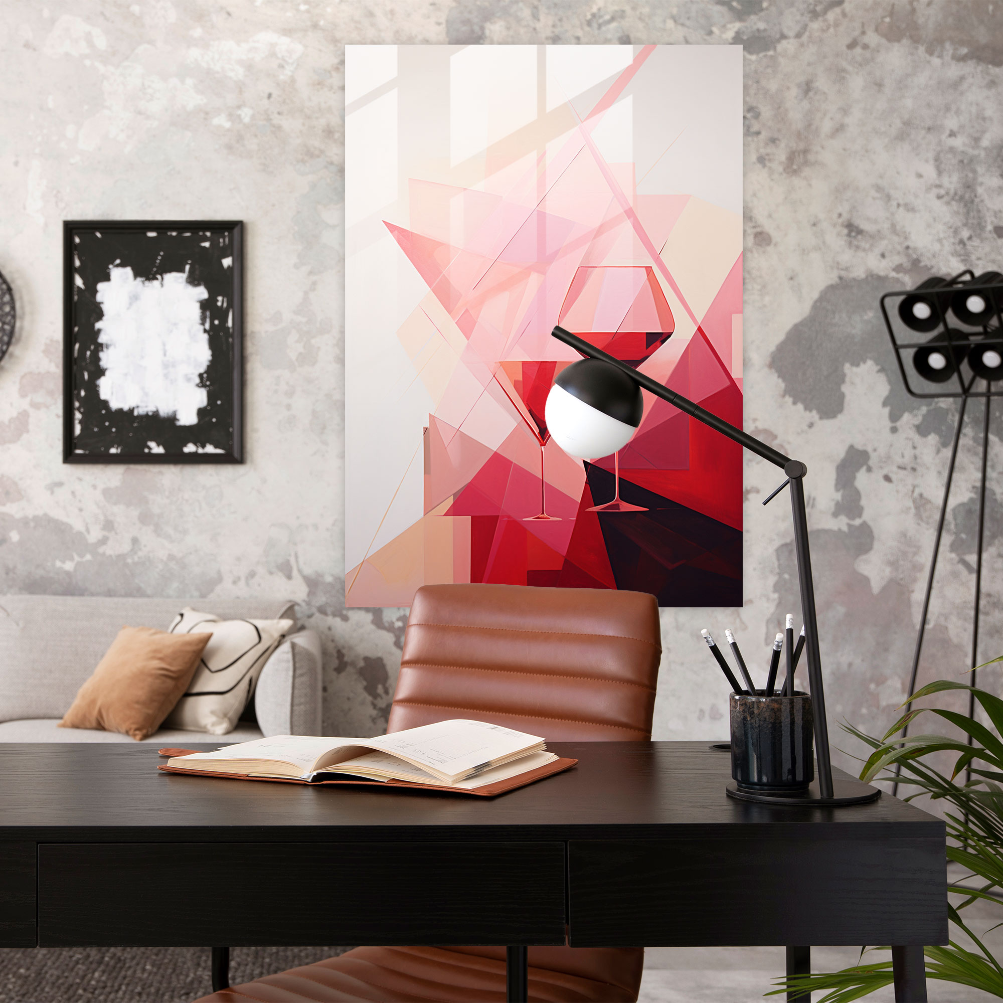 Geometric Wine Triangles Glass Print - Wine, Geometric Abstraction, Wine, Glass Art