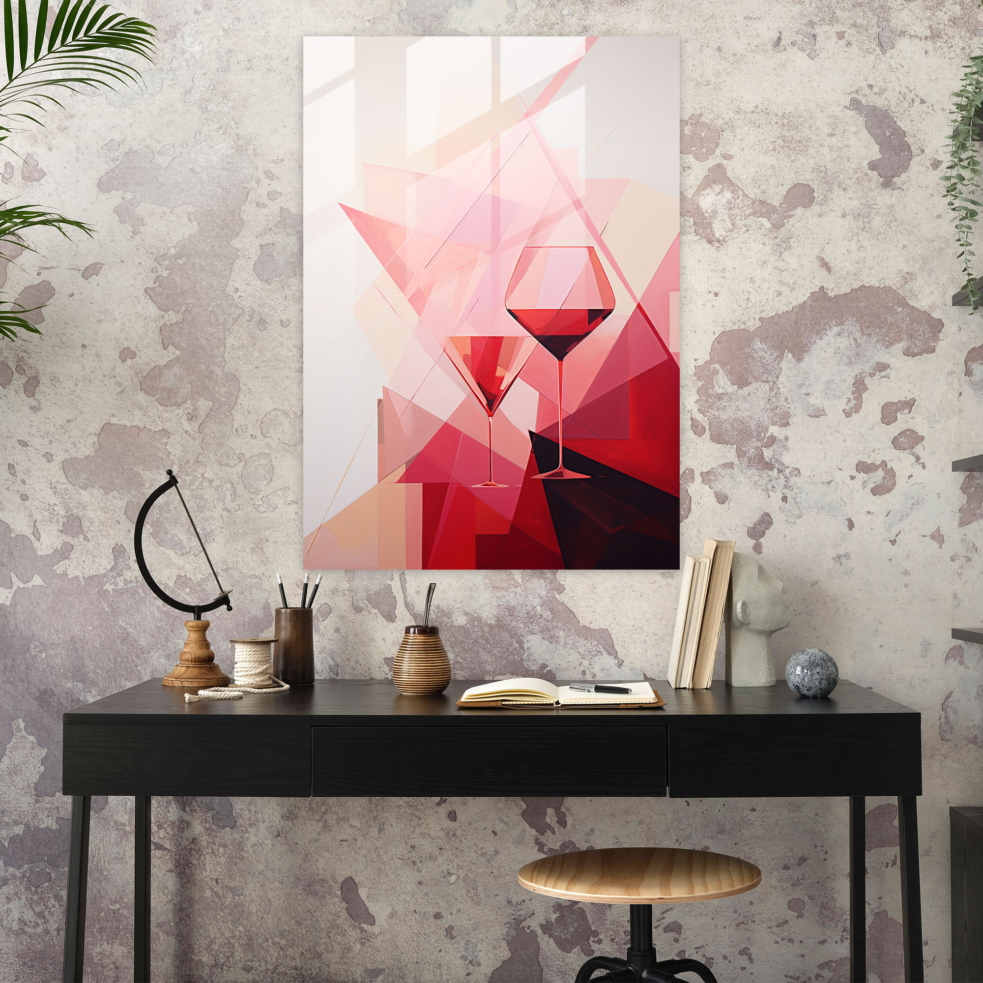 Geometric Wine Triangles Glass Print - Wine, Geometric Abstraction, Wine, Glass Art