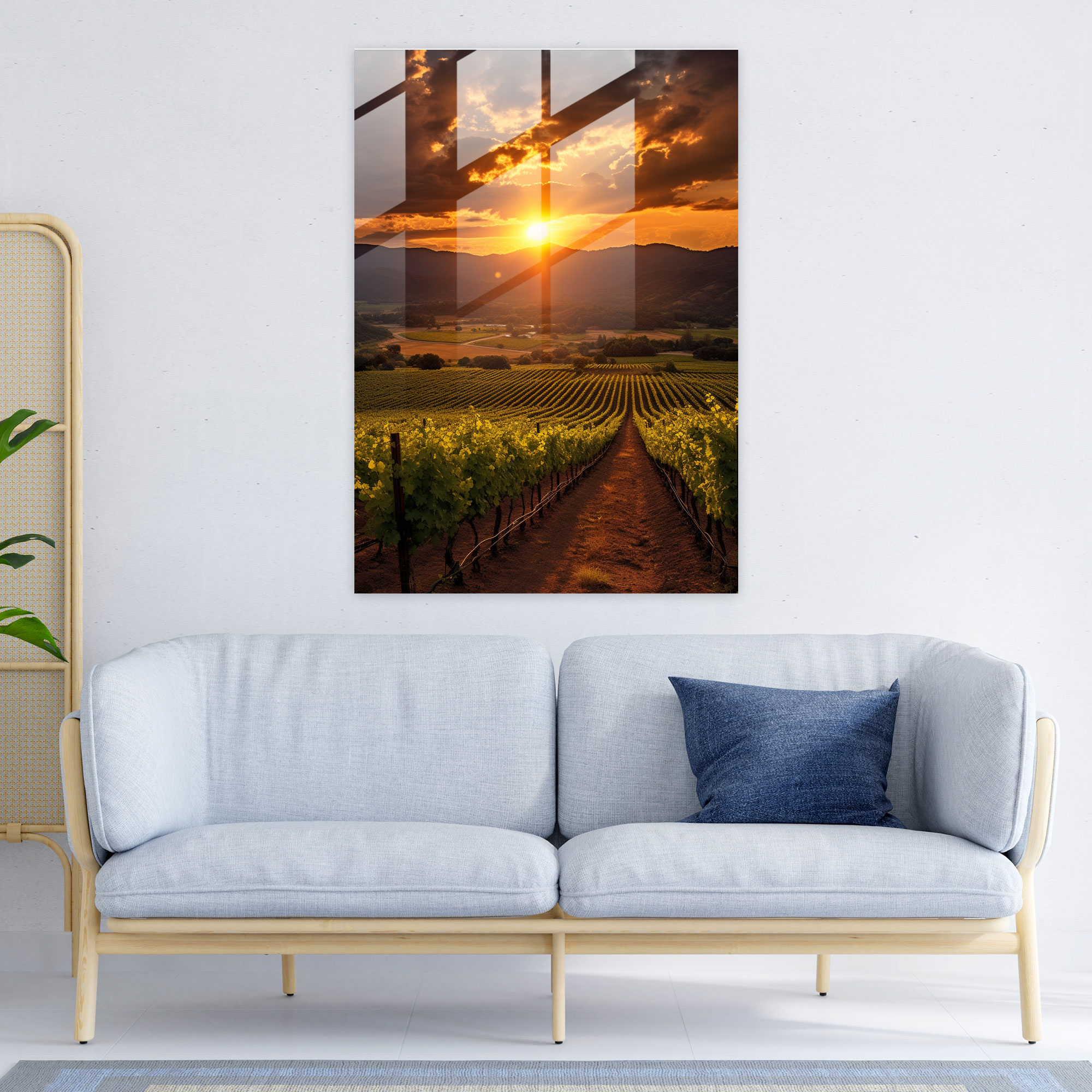 Wine Glass Print - Sunset Vineyard Glass Wall Art - Wine, Modern Art, Fine Art Photography, Glass Print
