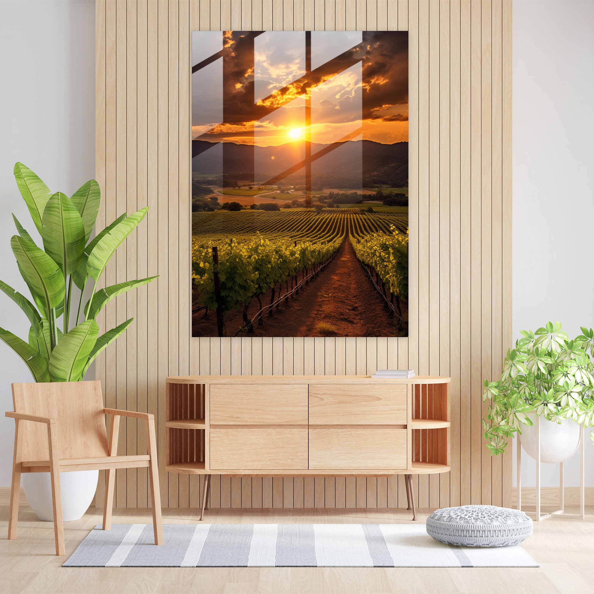 Wine Glass Print - Sunset Vineyard Glass Wall Art - Wine, Modern Art, Fine Art Photography, Glass Print