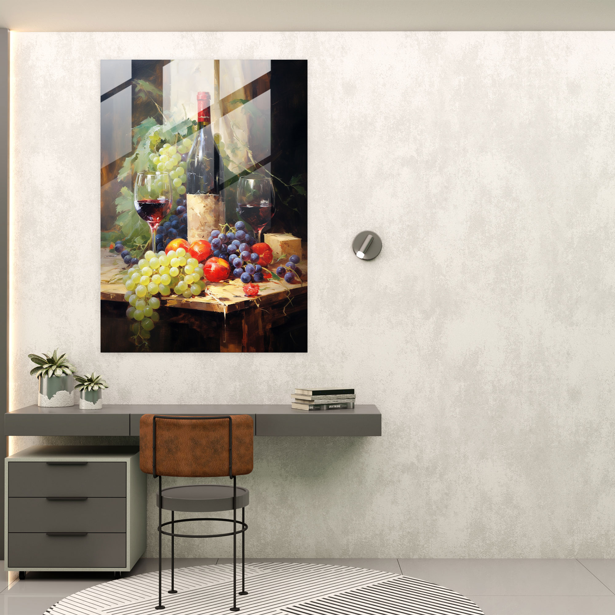 Wine Glass Print - Impressionist Still Life Glass Wall Art - Wine, Grapes, Wine Bottles, Glass Print