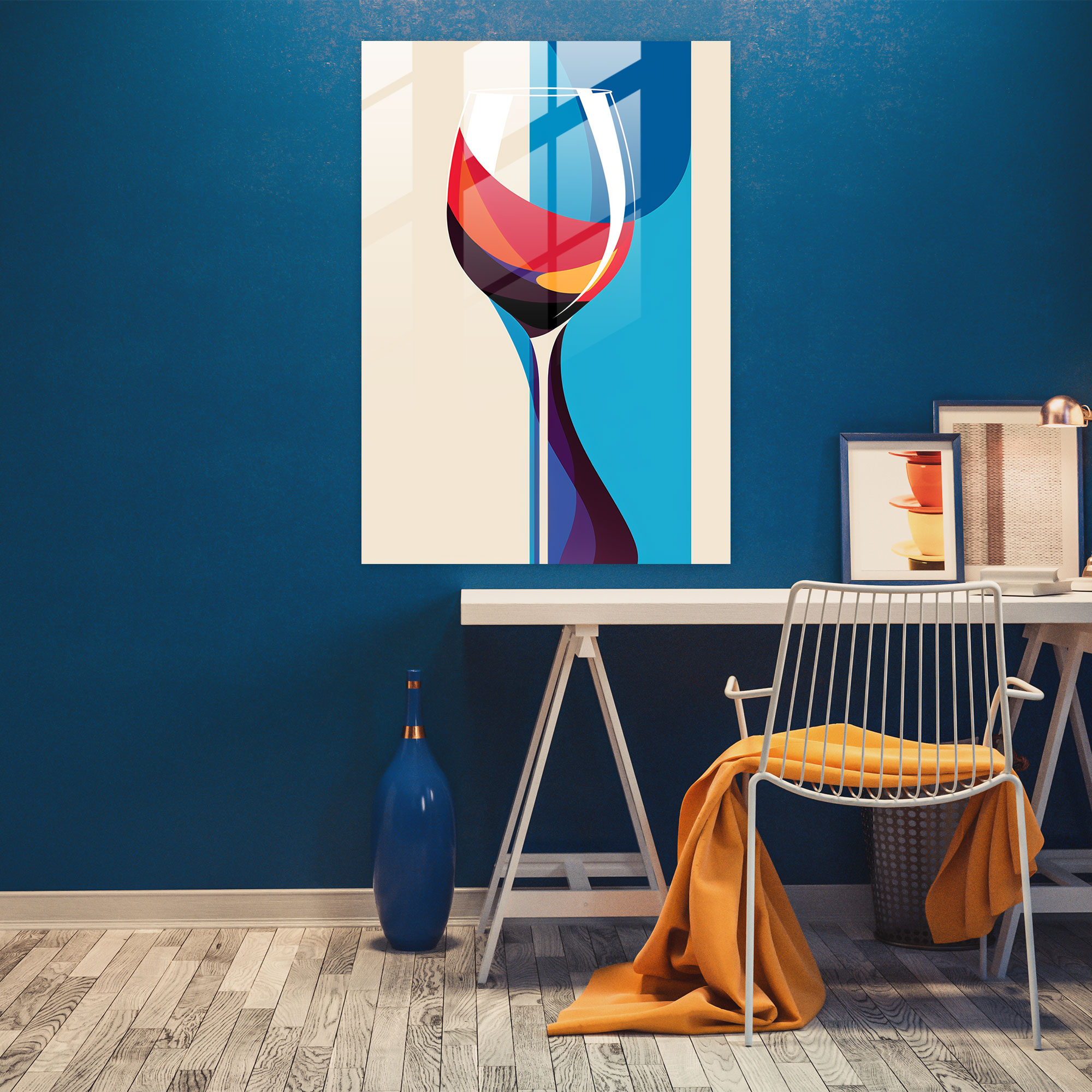 Wine Glass Print - Contemporary Graphic Glass Wall Art - Wine, Clean Lines, Stylized, Home Decoration