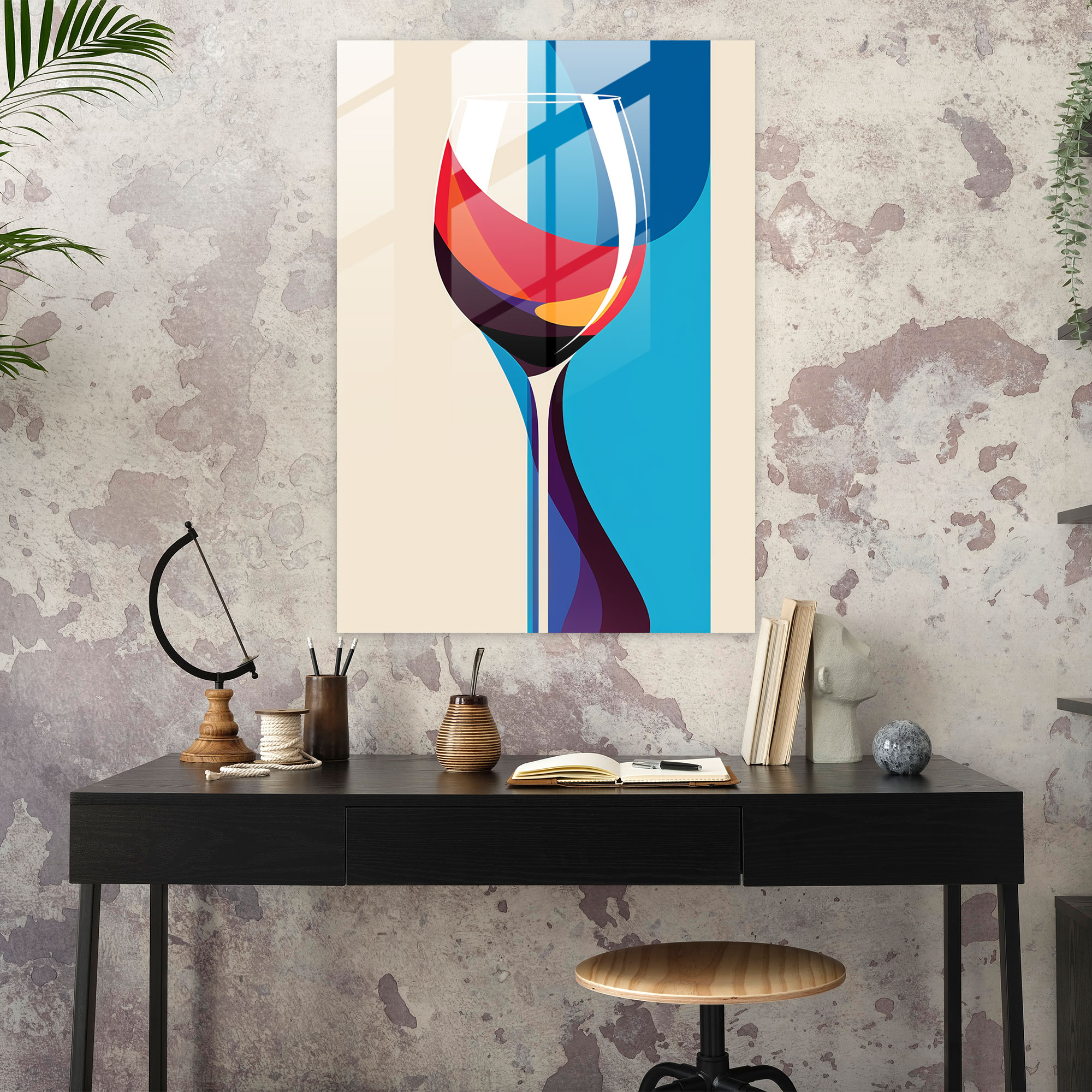 Wine Glass Print - Contemporary Graphic Glass Wall Art - Wine, Clean Lines, Stylized, Home Decoration