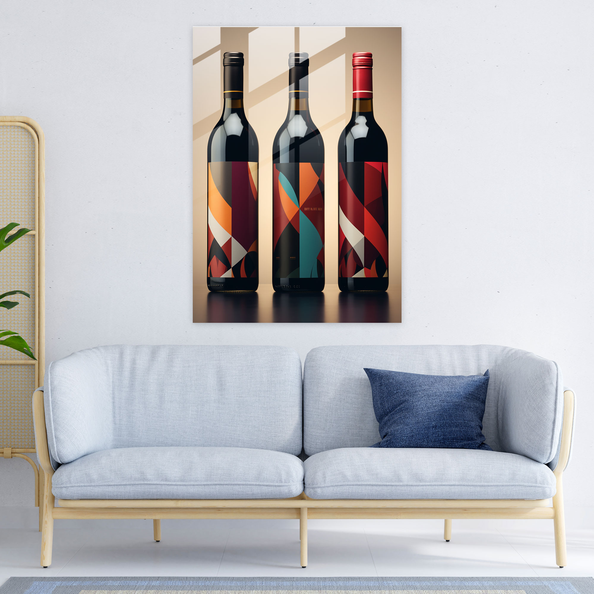 Wine Glass Print - Geometric Abstract Glass Wall Art - Wine, Wine Bottle Labels, Contemporary Twist, Intricate Patterns