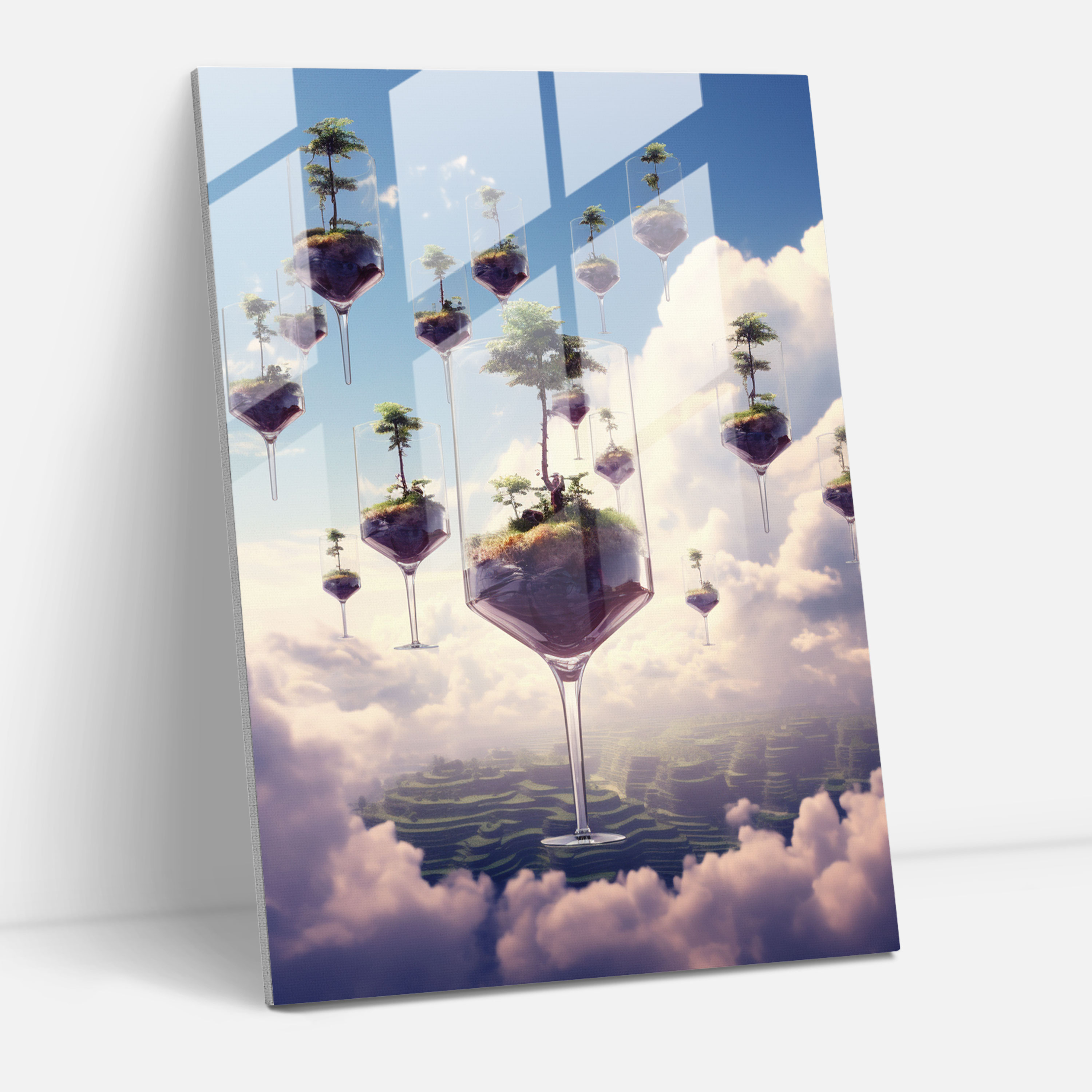 Wine Glass Print - Surreal Vineyard Glass Wall Art - Wine, Wine Glasses, Vineyard, Glass Art