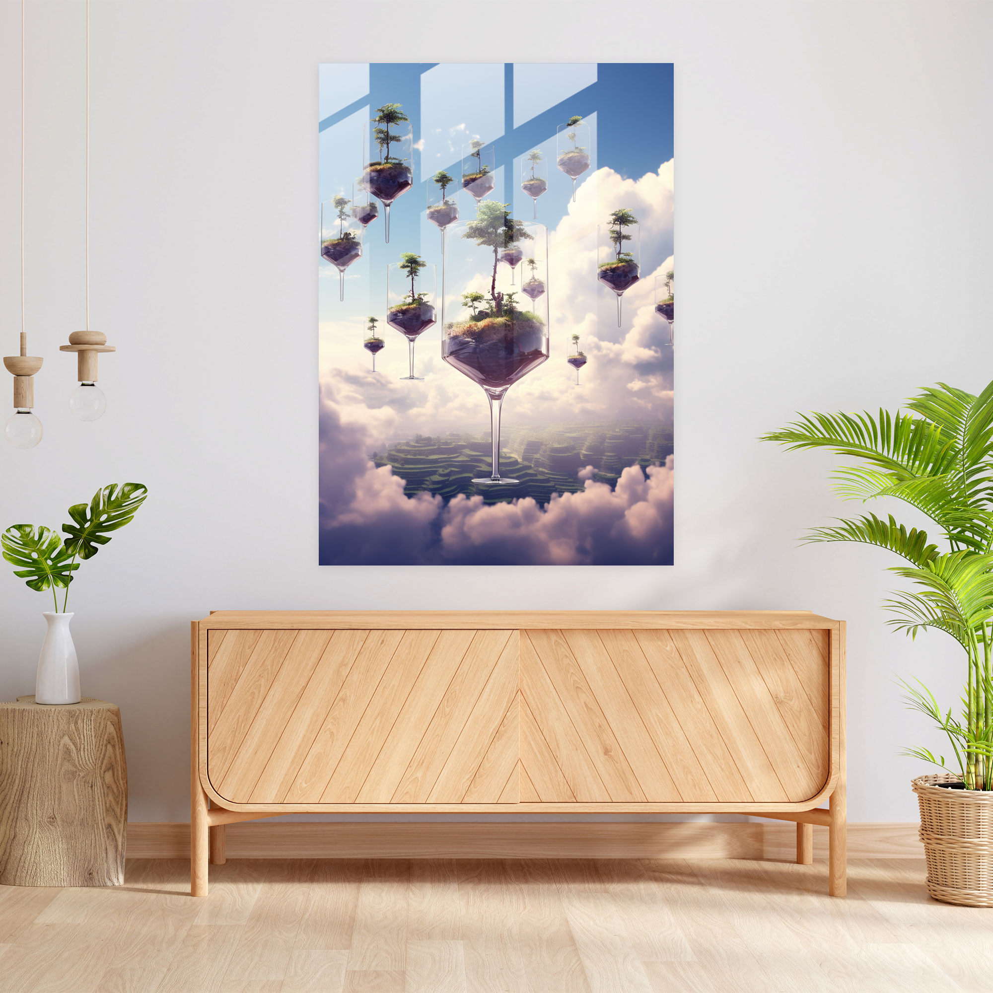 Wine Glass Print - Surreal Vineyard Glass Wall Art - Wine, Wine Glasses, Vineyard, Glass Art