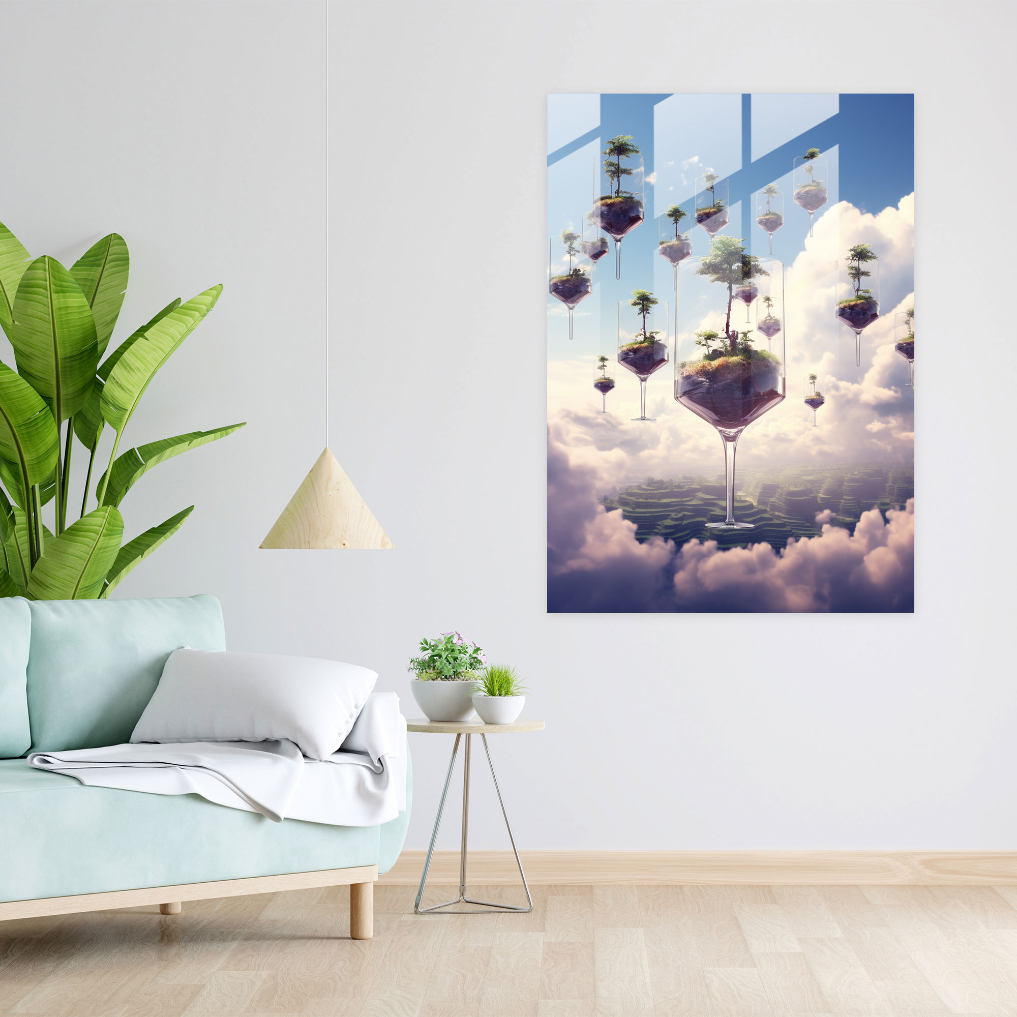 Wine Glass Print - Surreal Vineyard Glass Wall Art - Wine, Wine Glasses, Vineyard, Glass Art