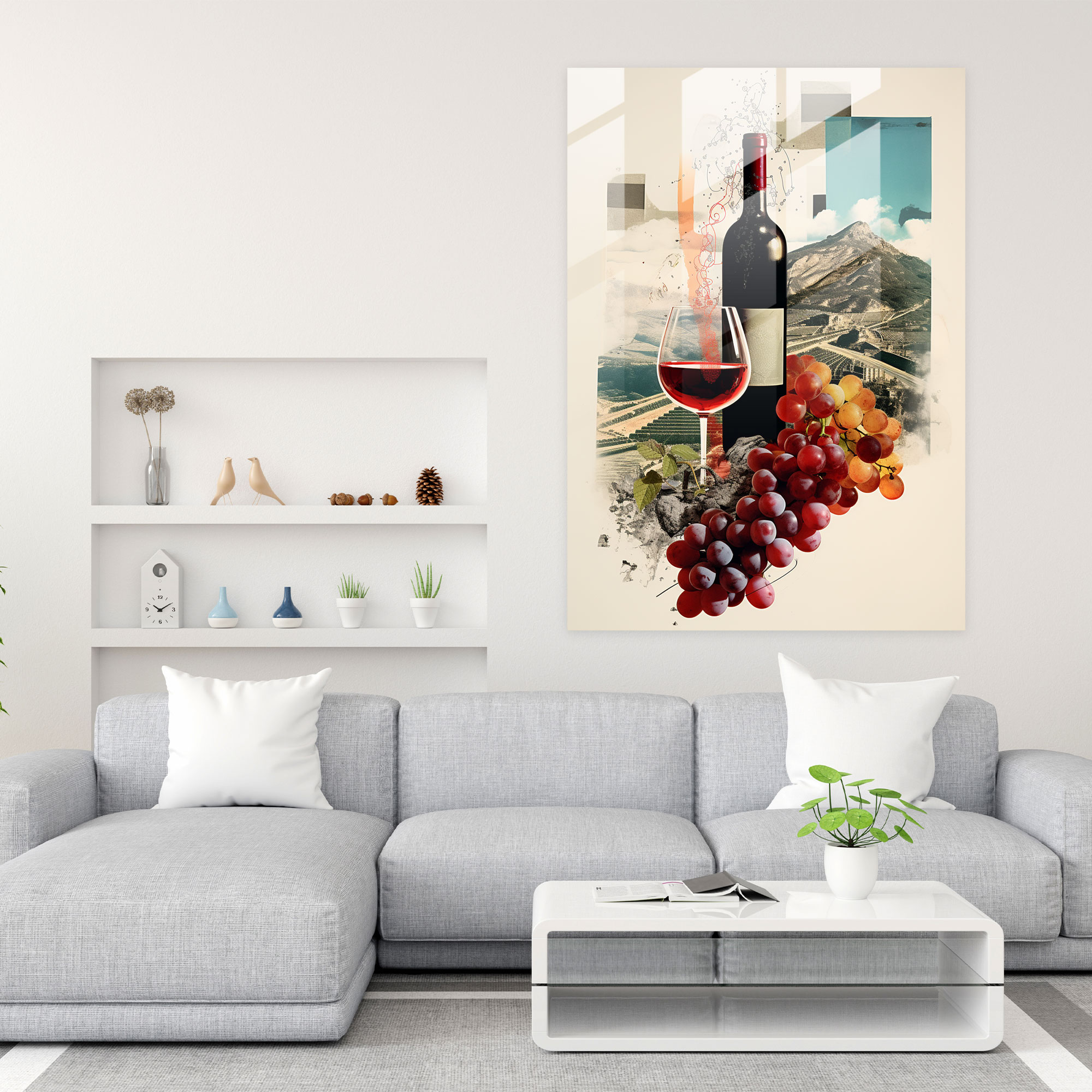 Wine Glass Print - Contemporary Collage Glass Wall Art - Wine, Wall Decoration, Dynamic Composition, Wine