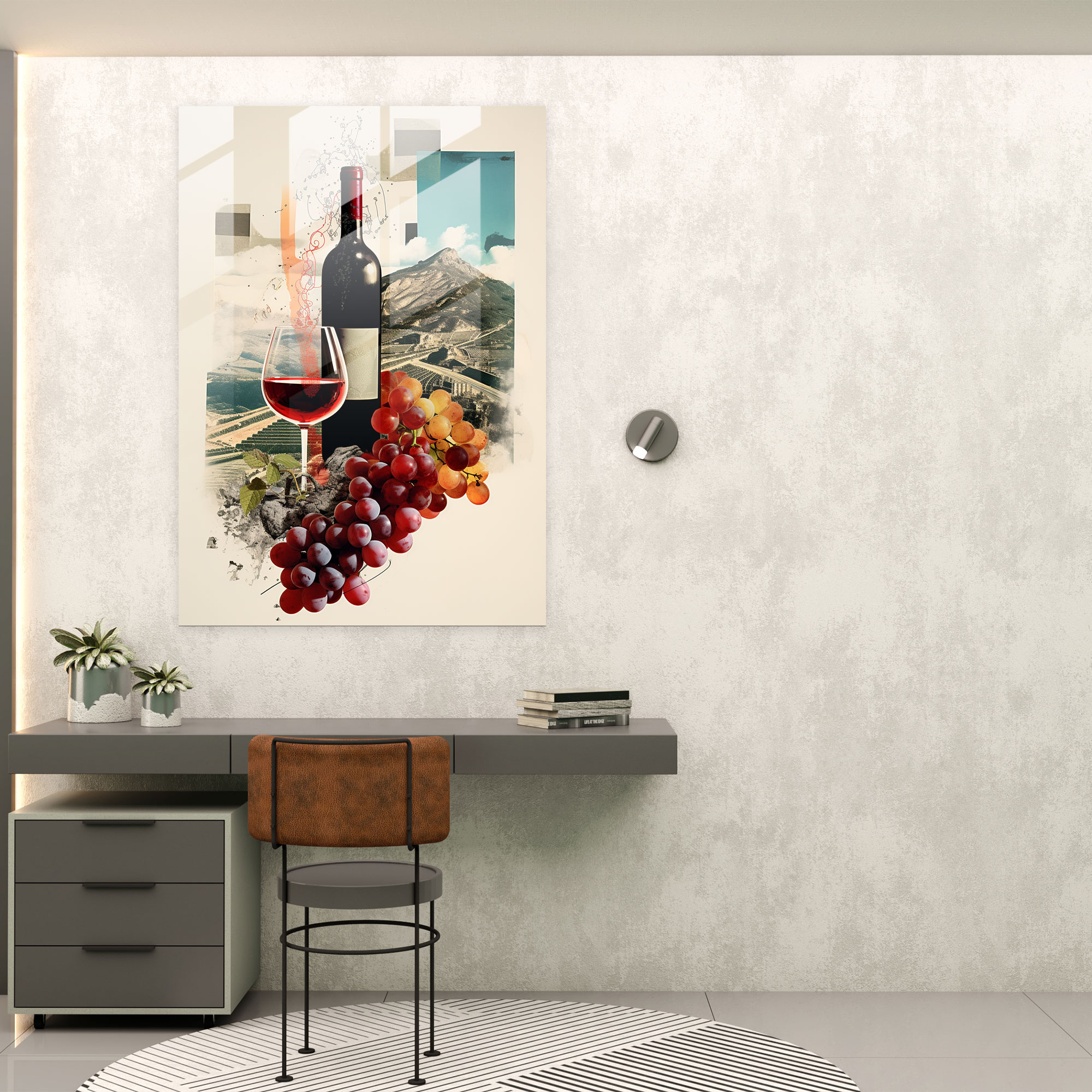 Wine Glass Print - Contemporary Collage Glass Wall Art - Wine, Wall Decoration, Dynamic Composition, Wine