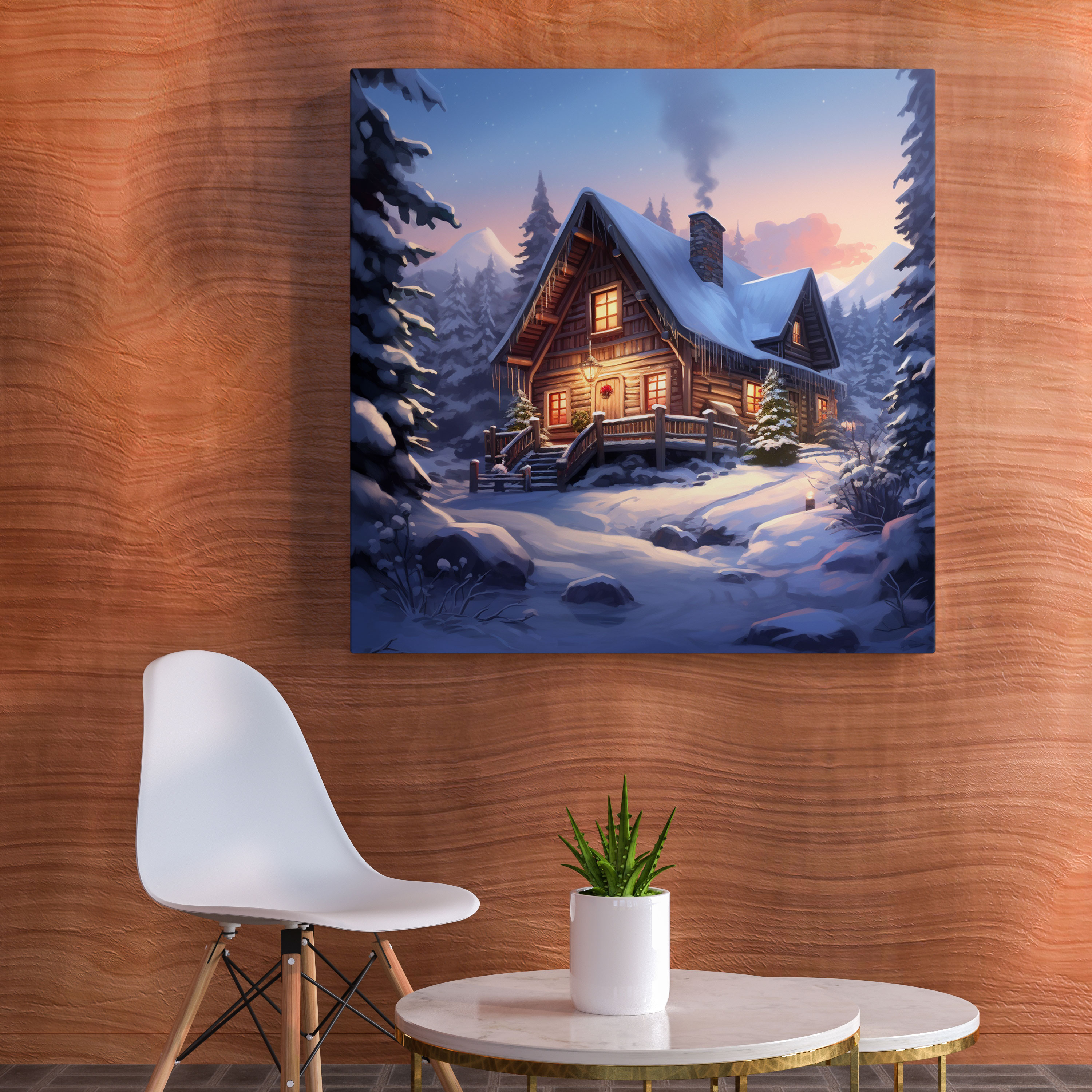 Winter Cabin Canvas Print - Winter, Wall Art, Wall Decoration, Home Decoration