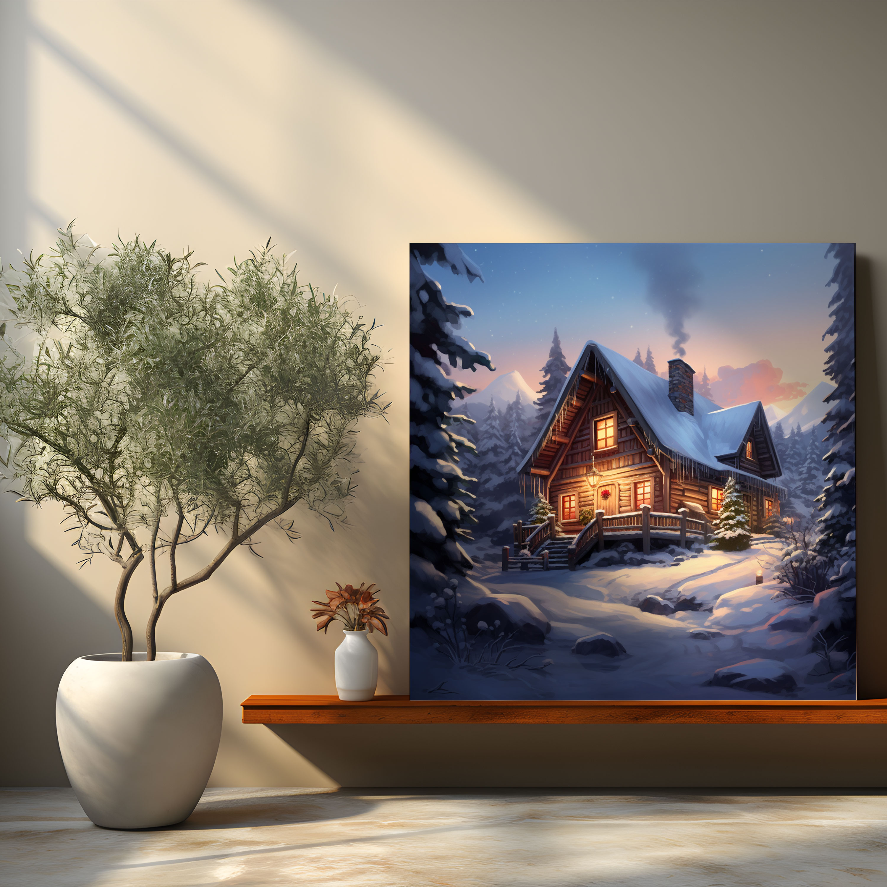 Winter Cabin Canvas Print - Winter, Wall Art, Wall Decoration, Home Decoration