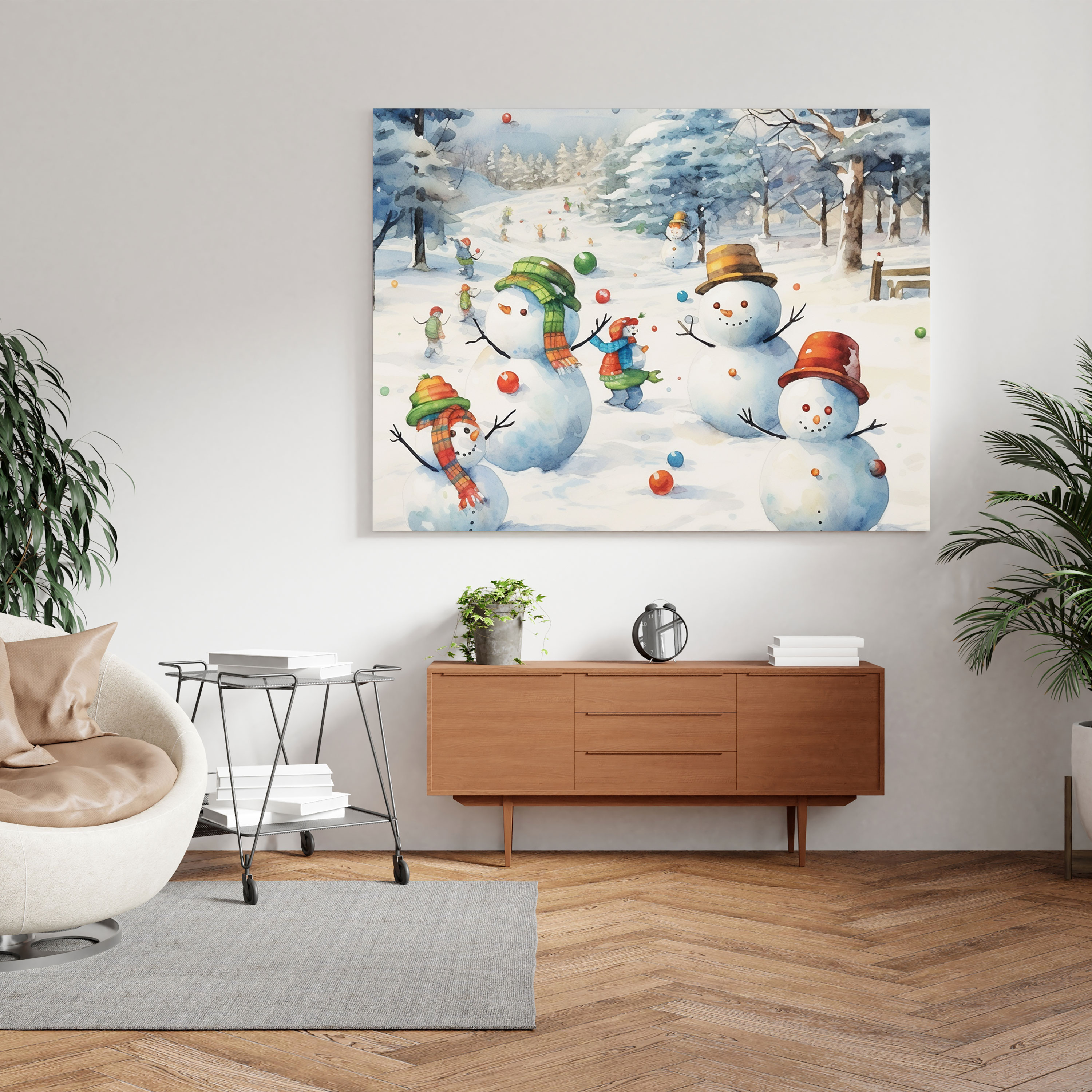 Snowman Fun Canvas Print - Winter, Snowmen, Canvas Wall Art, Wall Art
