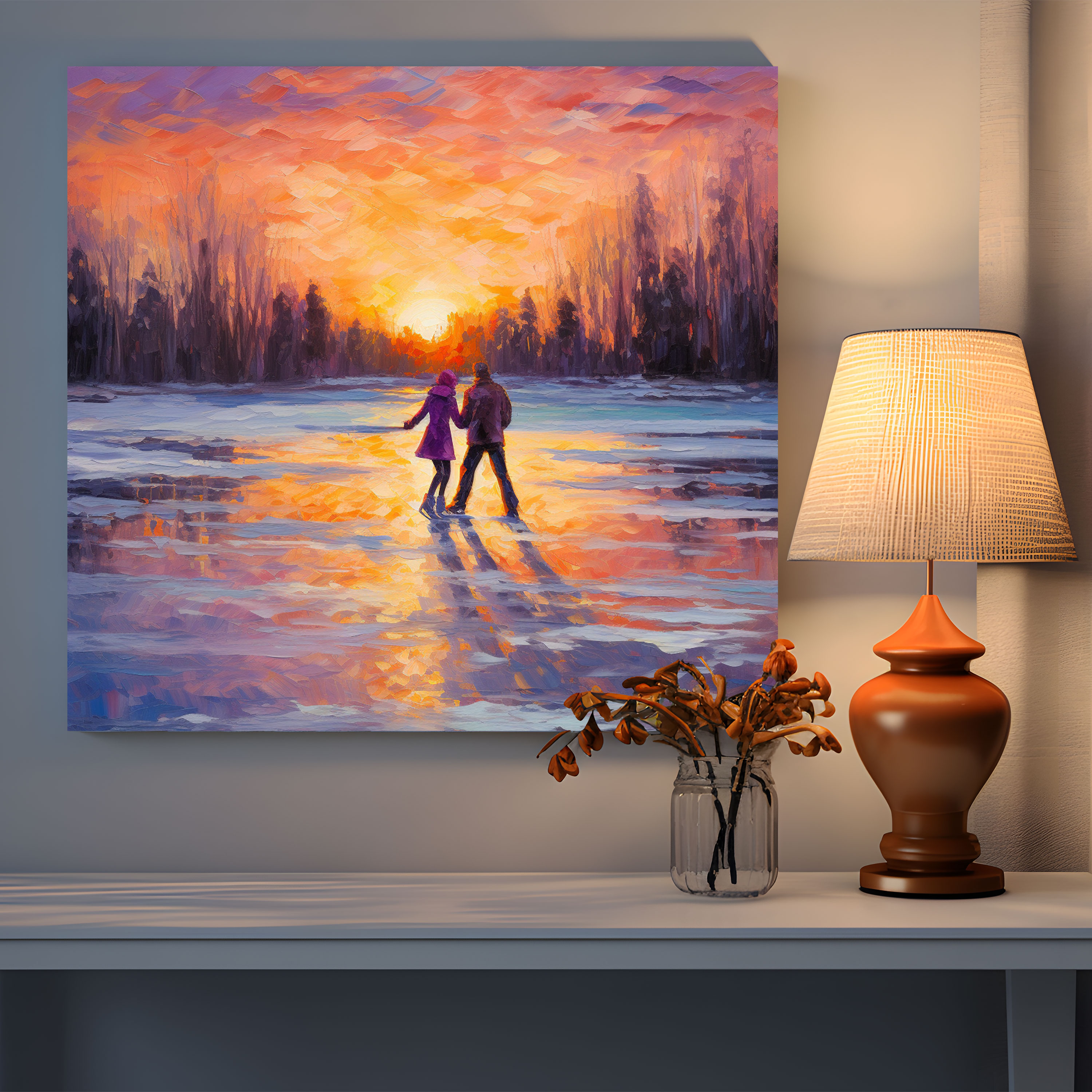 Frozen Romance Wall Art - Winter, Sunset, Home Decoration, Ice Skating