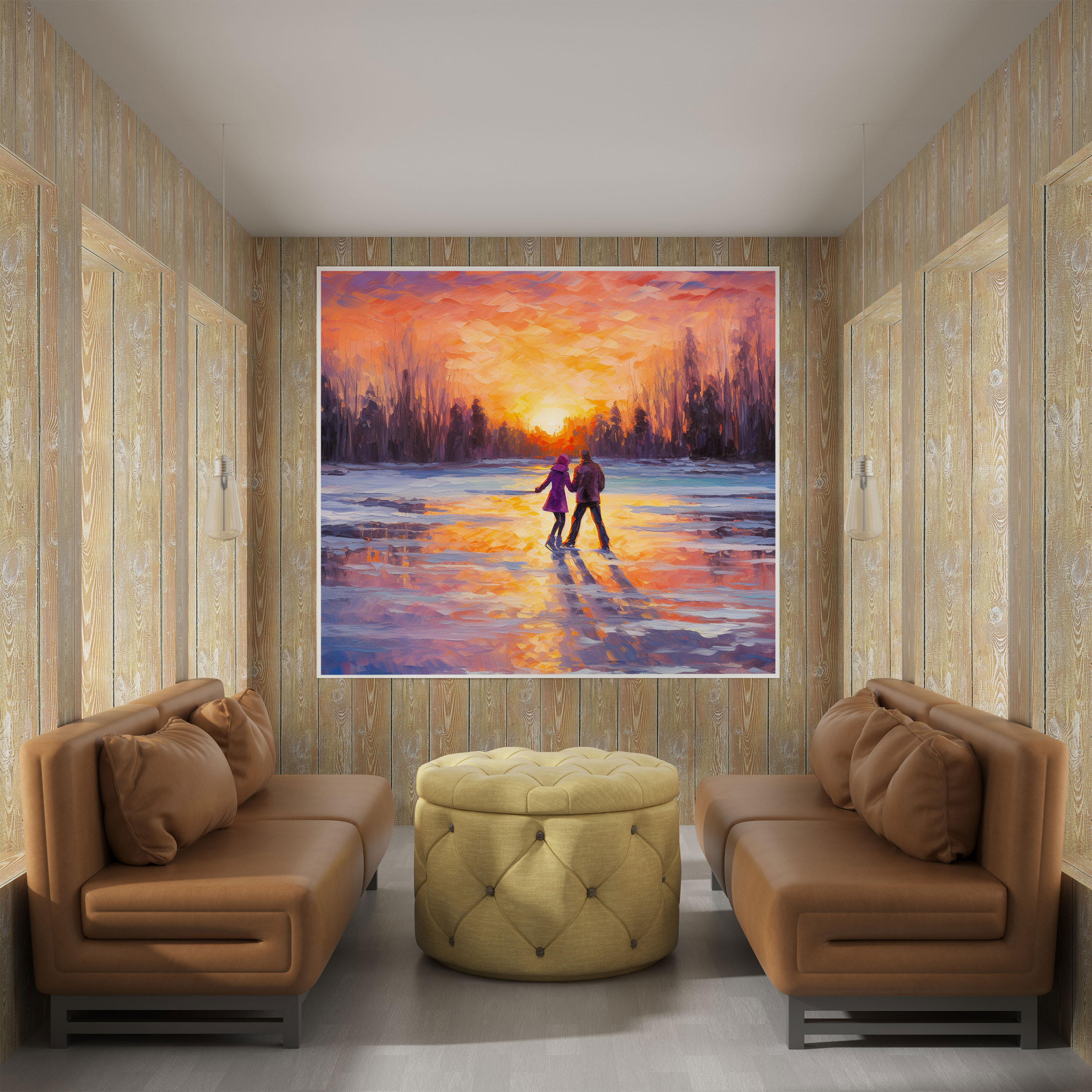 Frozen Romance Wall Art - Winter, Sunset, Home Decoration, Ice Skating