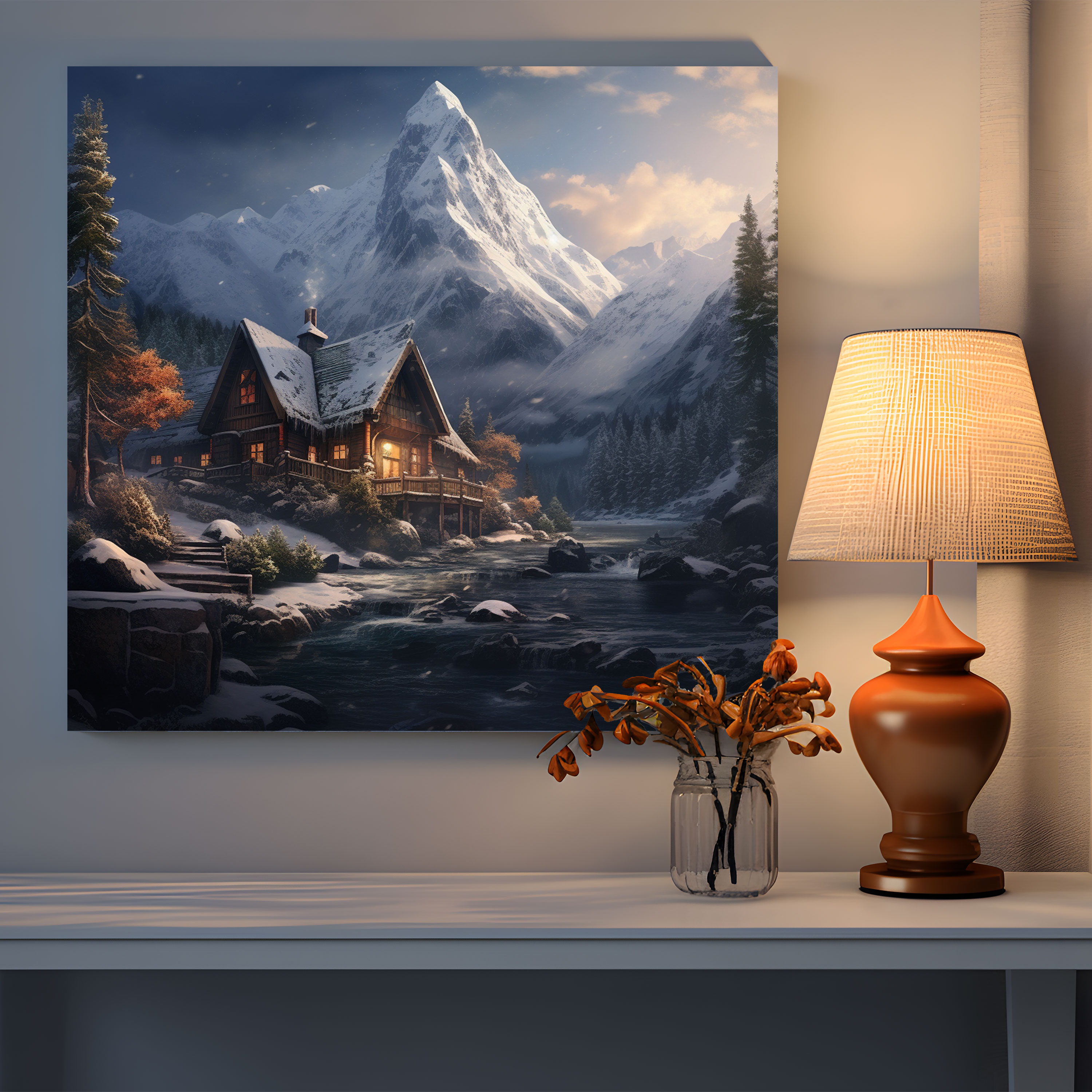 Winter Mountain Lodge Canvas Print - Winter, Canvas, Home Decoration, Cozy Lodge