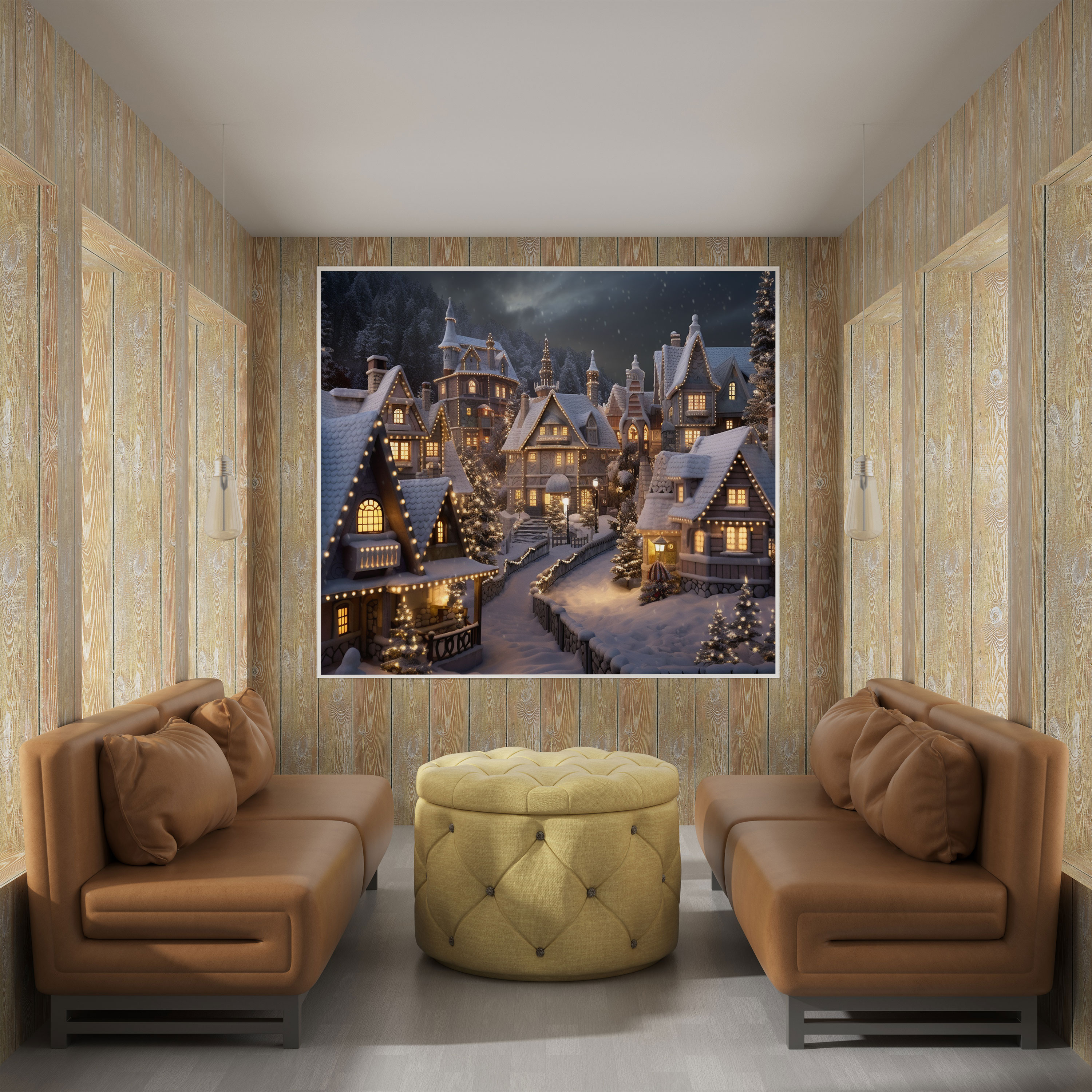 Snowy Village Wall Decoration - Winter, Winter, Canvas, Canvas Wall Art