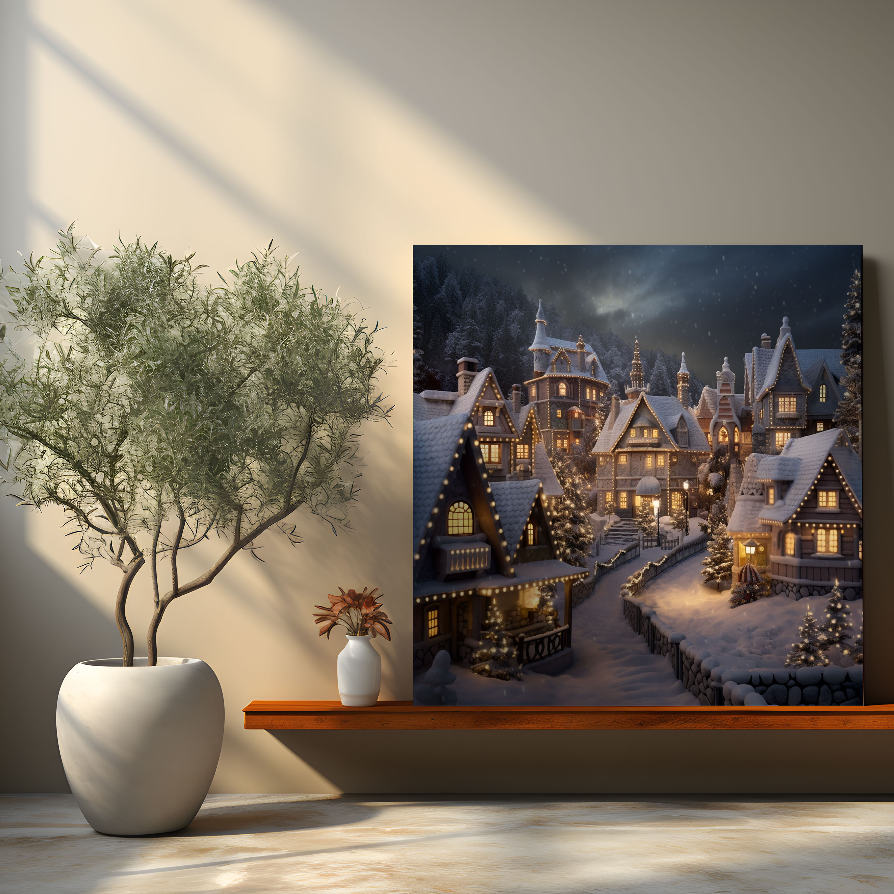 Snowy Village Wall Decoration - Winter, Winter, Canvas, Canvas Wall Art