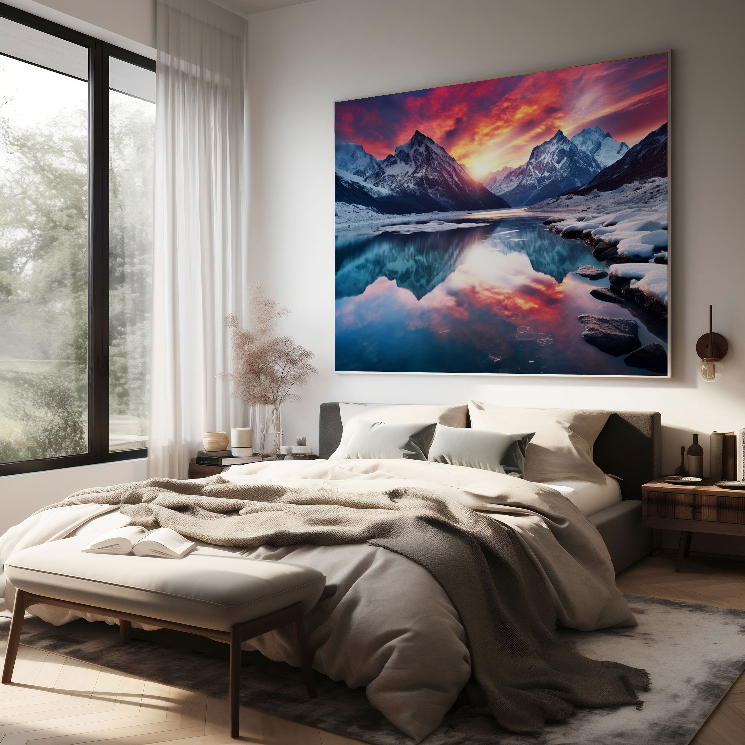 Frozen Lake Canvas Print - Winter, Canvas Print, Sunset Reflection, Winter