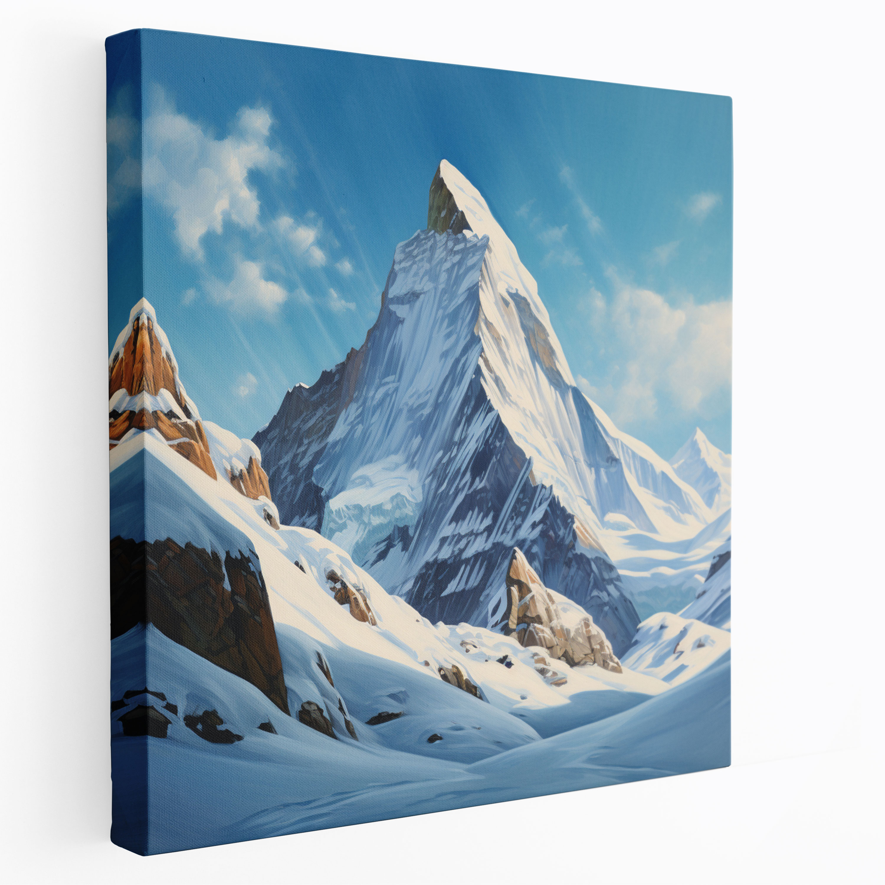 Winter Mountain Canvas Print - Winter, Wall Decoration, Snowy Mountain Peak, Picturesque Painting