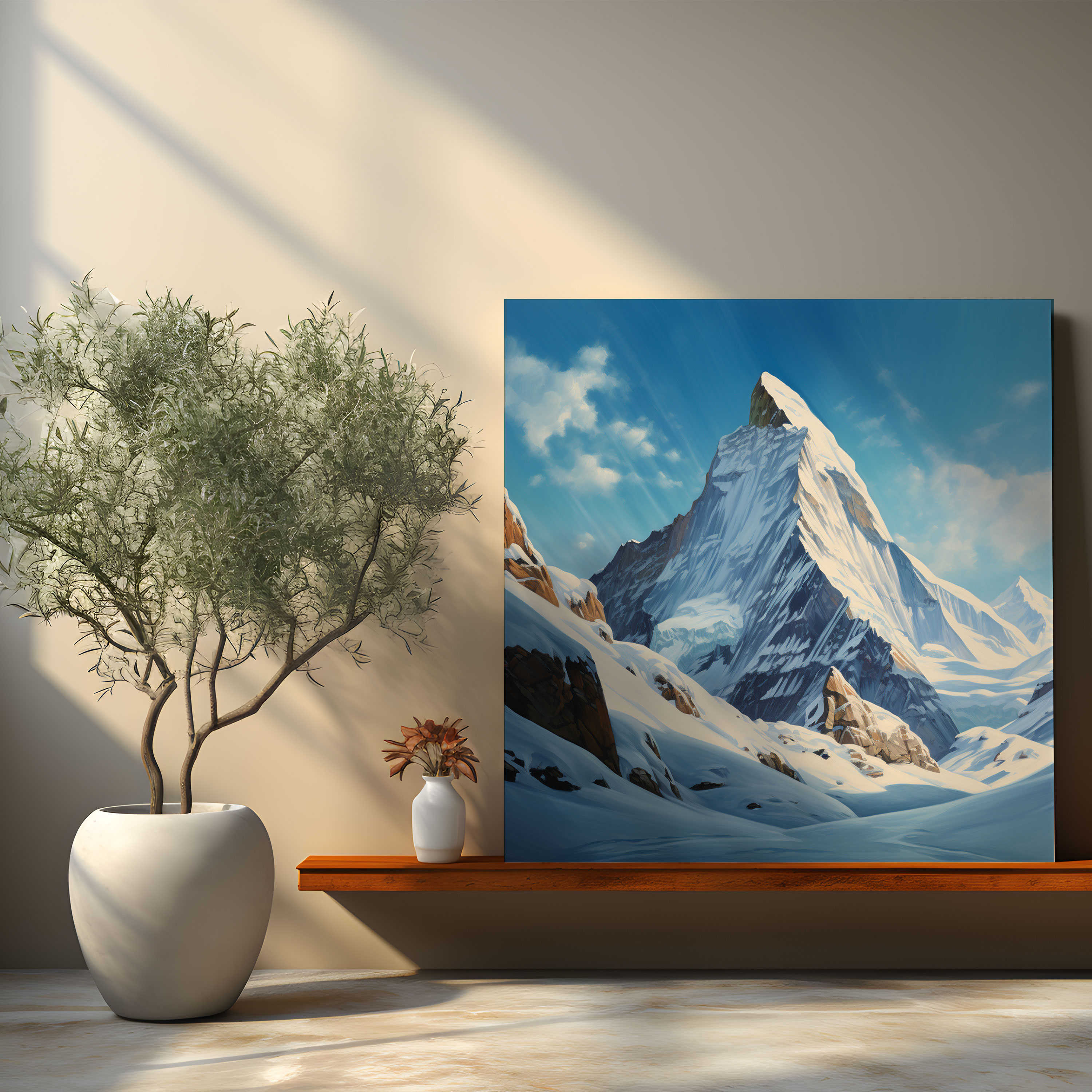 Winter Mountain Canvas Print - Winter, Wall Decoration, Snowy Mountain Peak, Picturesque Painting