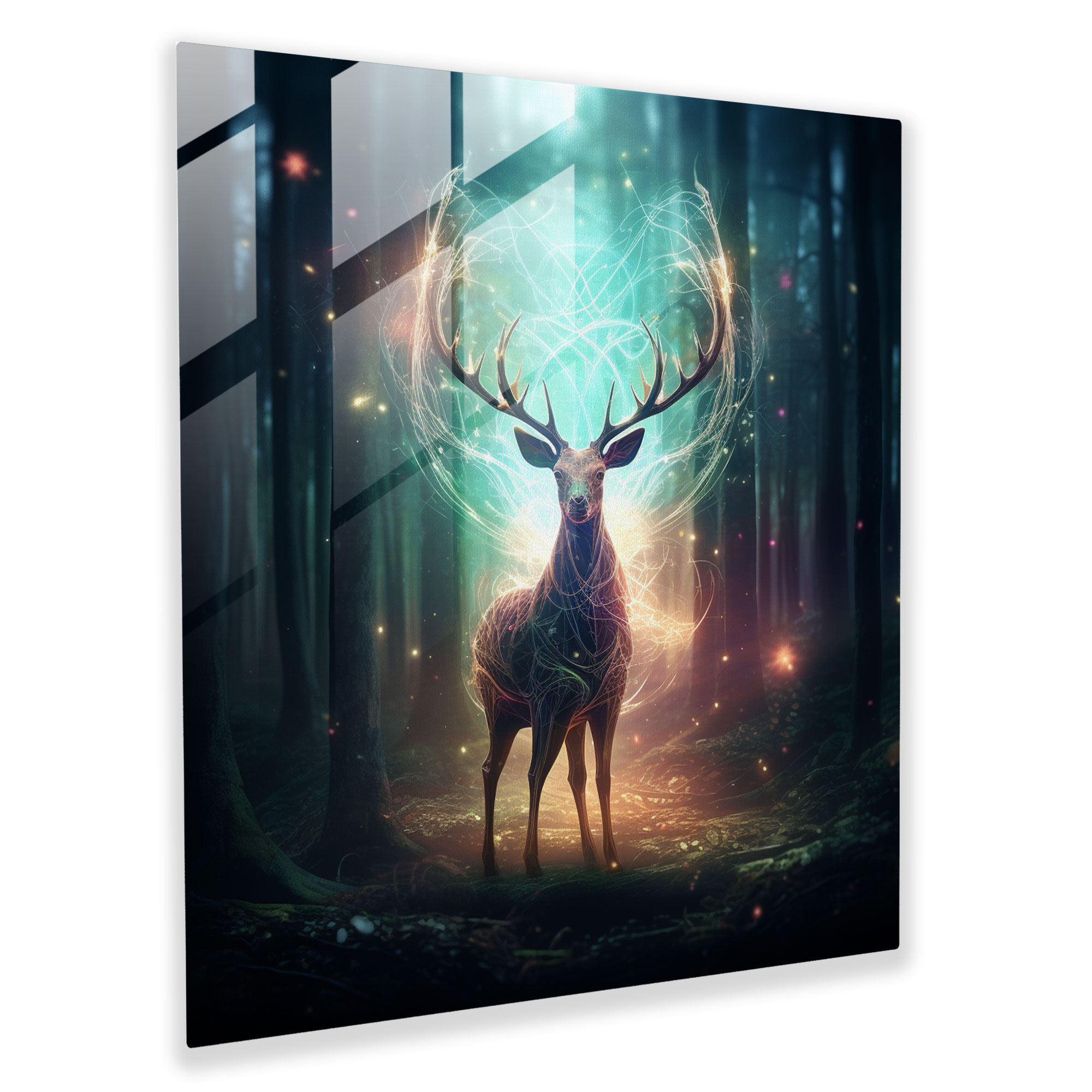 Wildlife Modern Art - Wildlife, Enchanted Forest, Mystical Deer, Glass Print