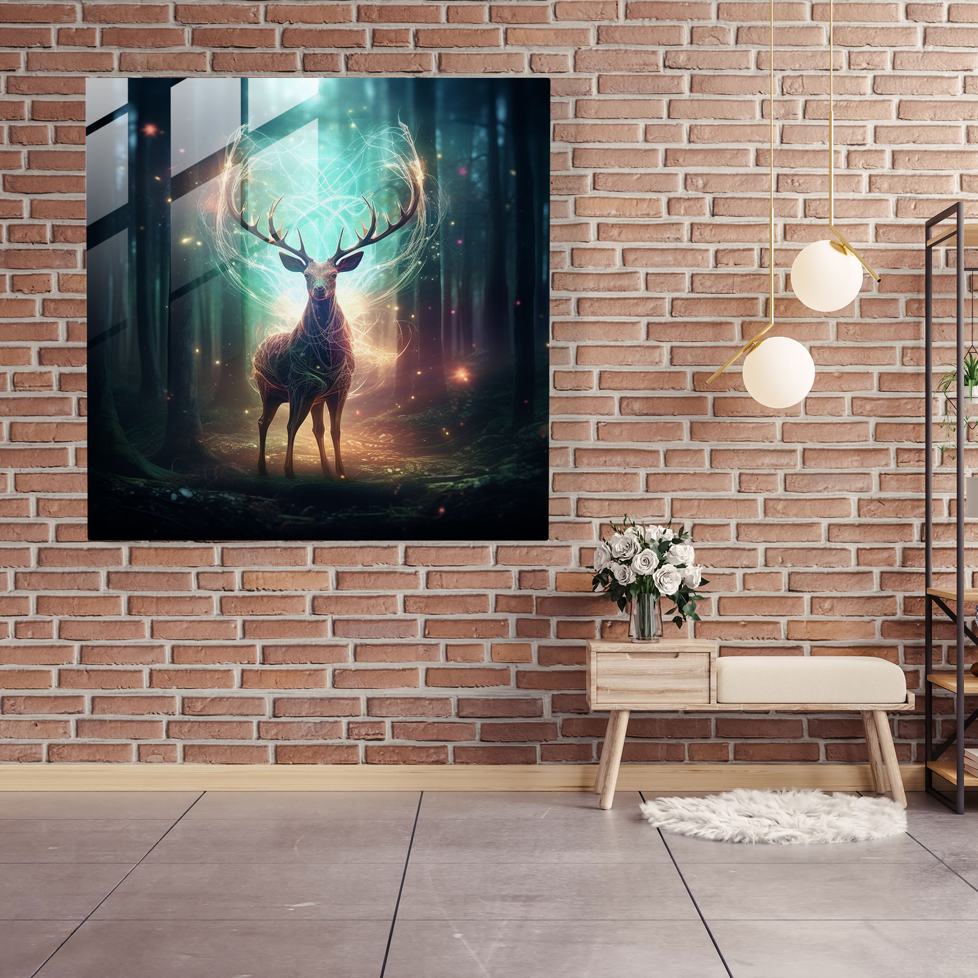 Wildlife Modern Art - Wildlife, Enchanted Forest, Mystical Deer, Glass Print