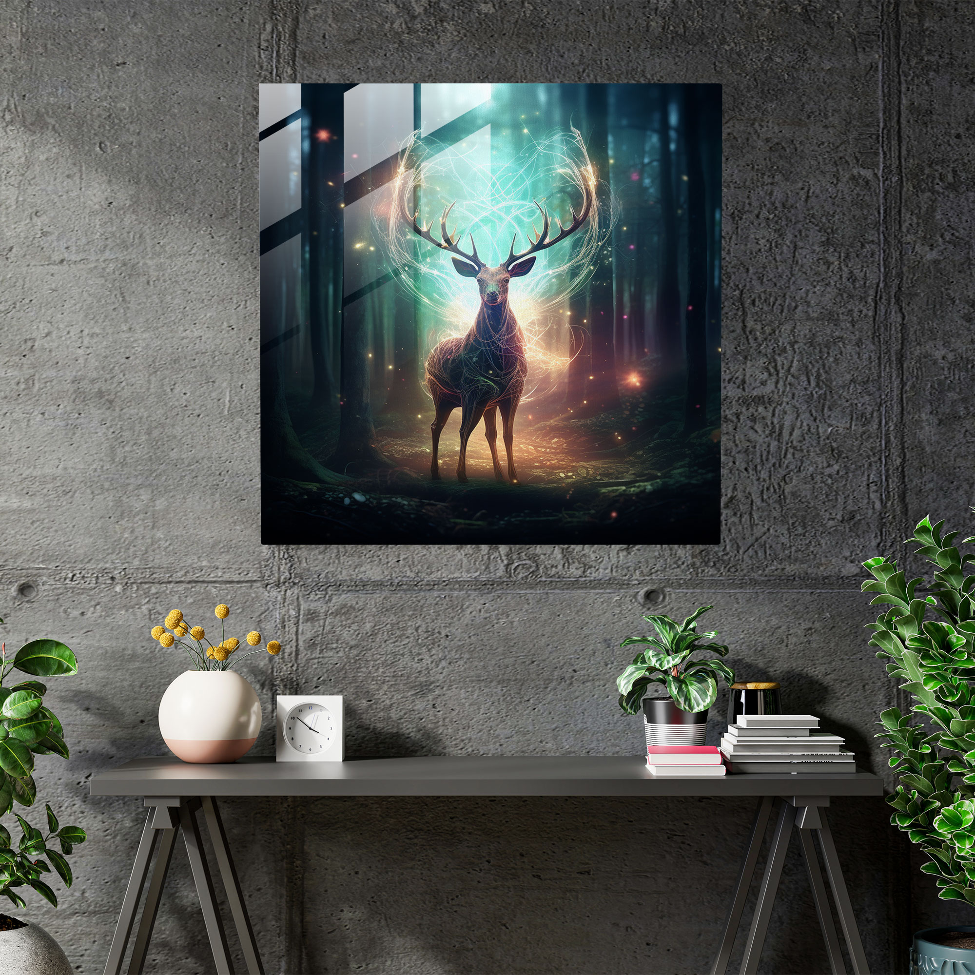 Wildlife Modern Art - Wildlife, Enchanted Forest, Mystical Deer, Glass Print