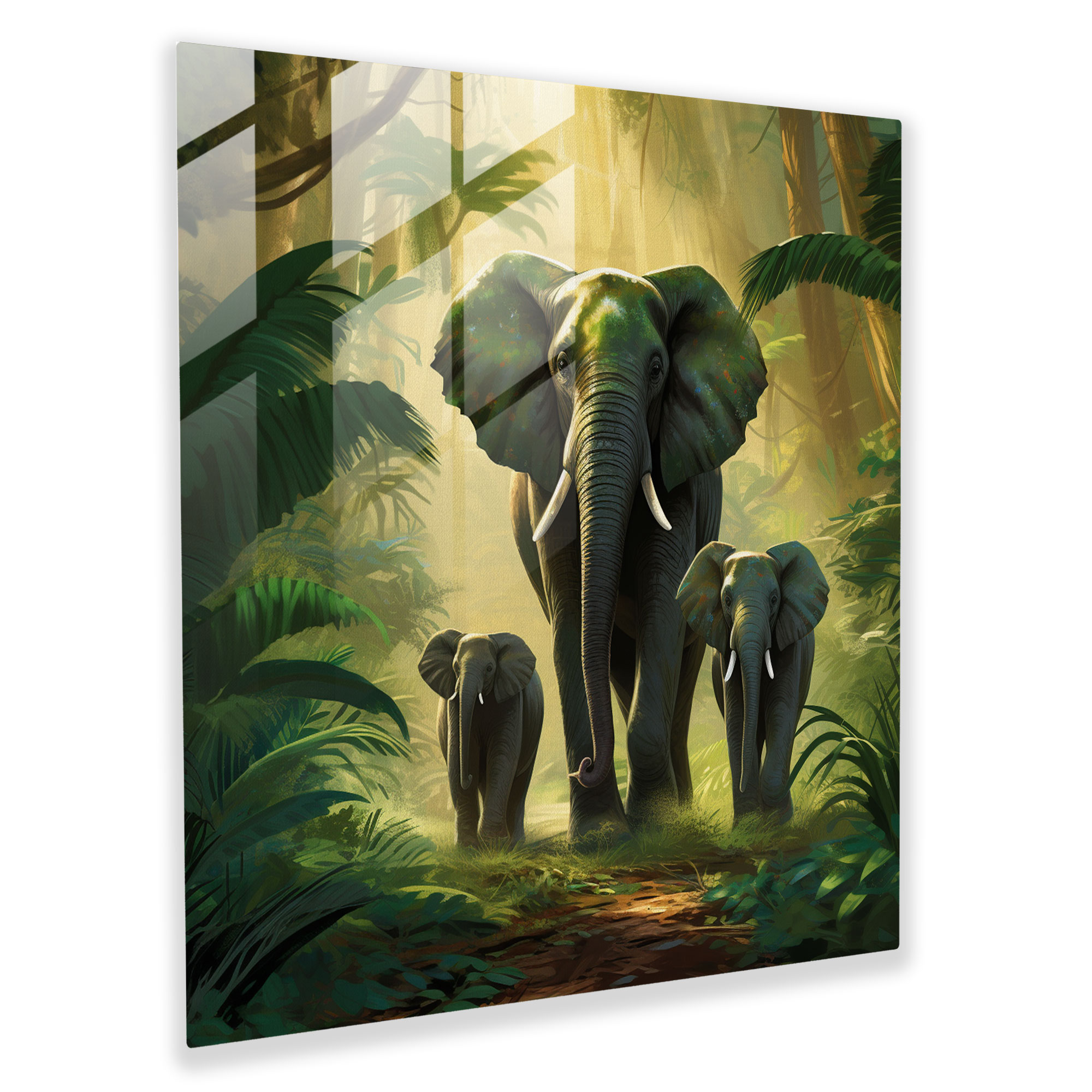 Wildlife Glass Wall Art - Elephant Family - Wildlife, Wall Decoration, Elephants, Jungle
