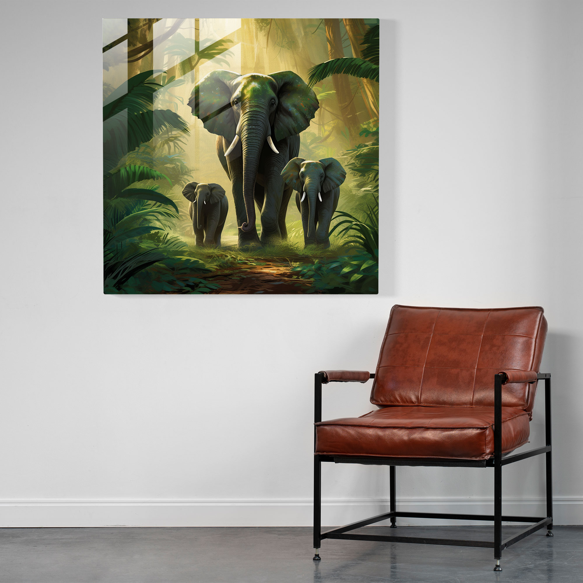 Wildlife Glass Wall Art - Elephant Family - Wildlife, Wall Decoration, Elephants, Jungle