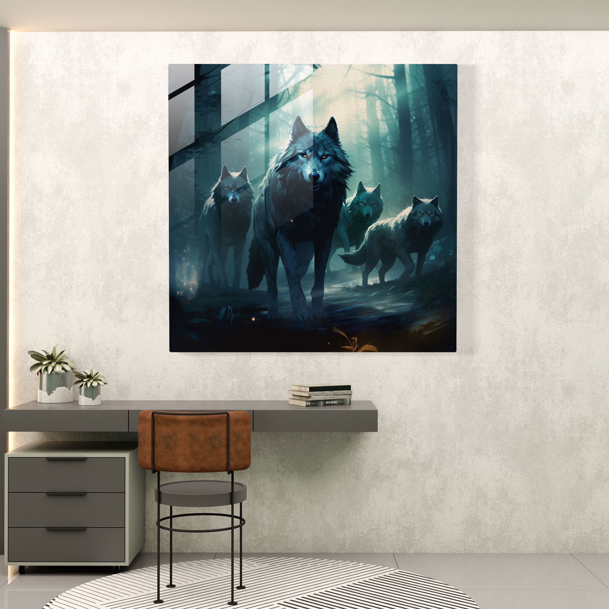 Wildlife Glass Print - Moonlit Wolves - Wildlife, Mystique, Wolves, Glass Art