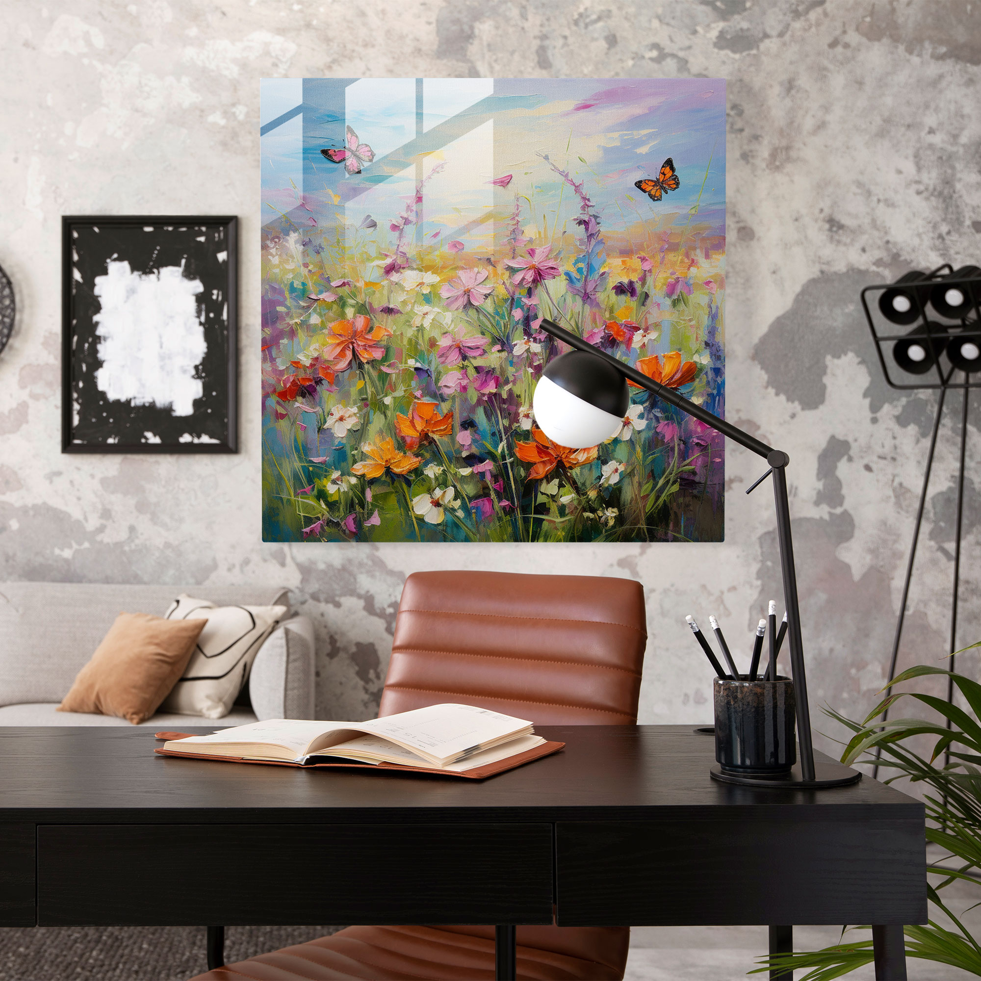Wildlife Glass Wall Art - Blooming Wildflowers With Butterflies - Wildlife, Glass Wall Art, Wildflowers, Butterflies